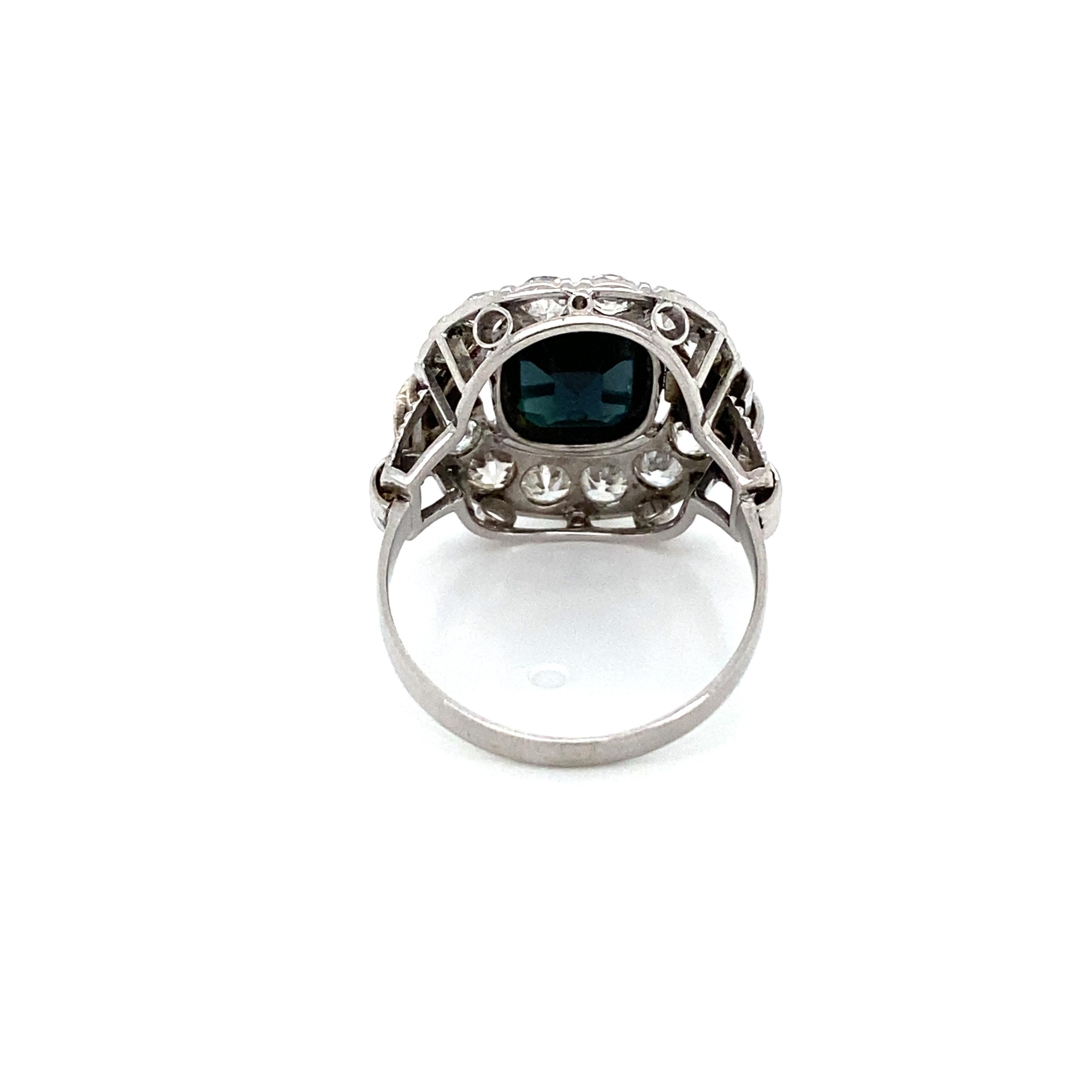 Art Deco 4 Carat Sapphire Diamond Engagement Ring 5