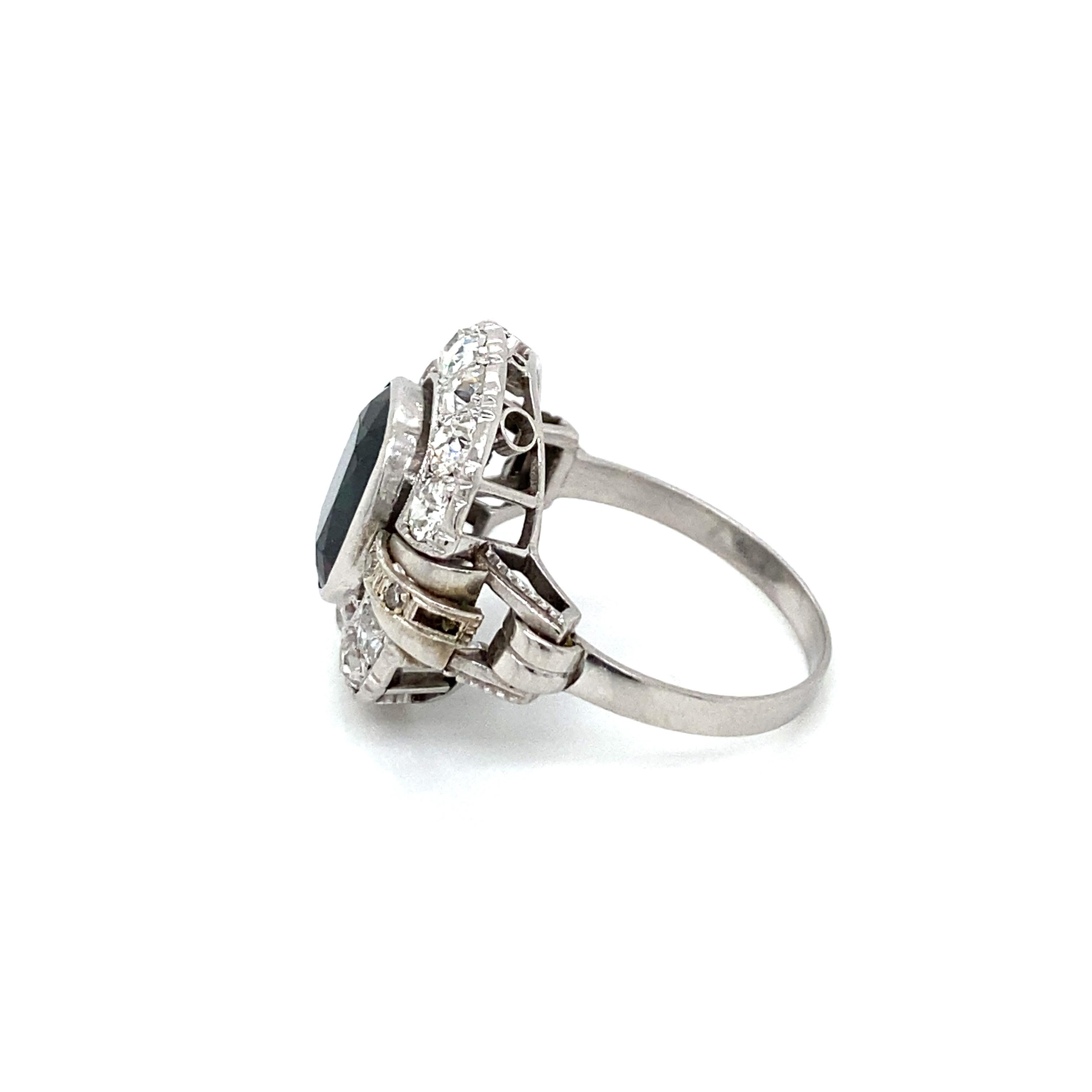 Art Deco 4 Carat Sapphire Diamond Engagement Ring 6