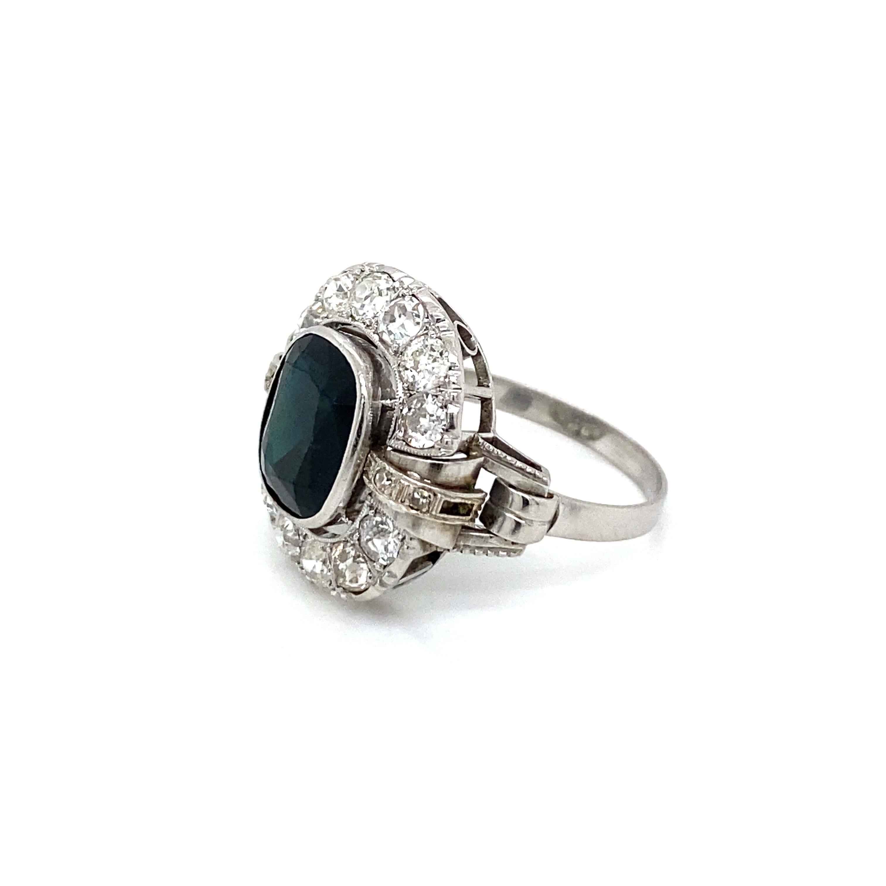 Art Deco 4 Carat Sapphire Diamond Engagement Ring 7