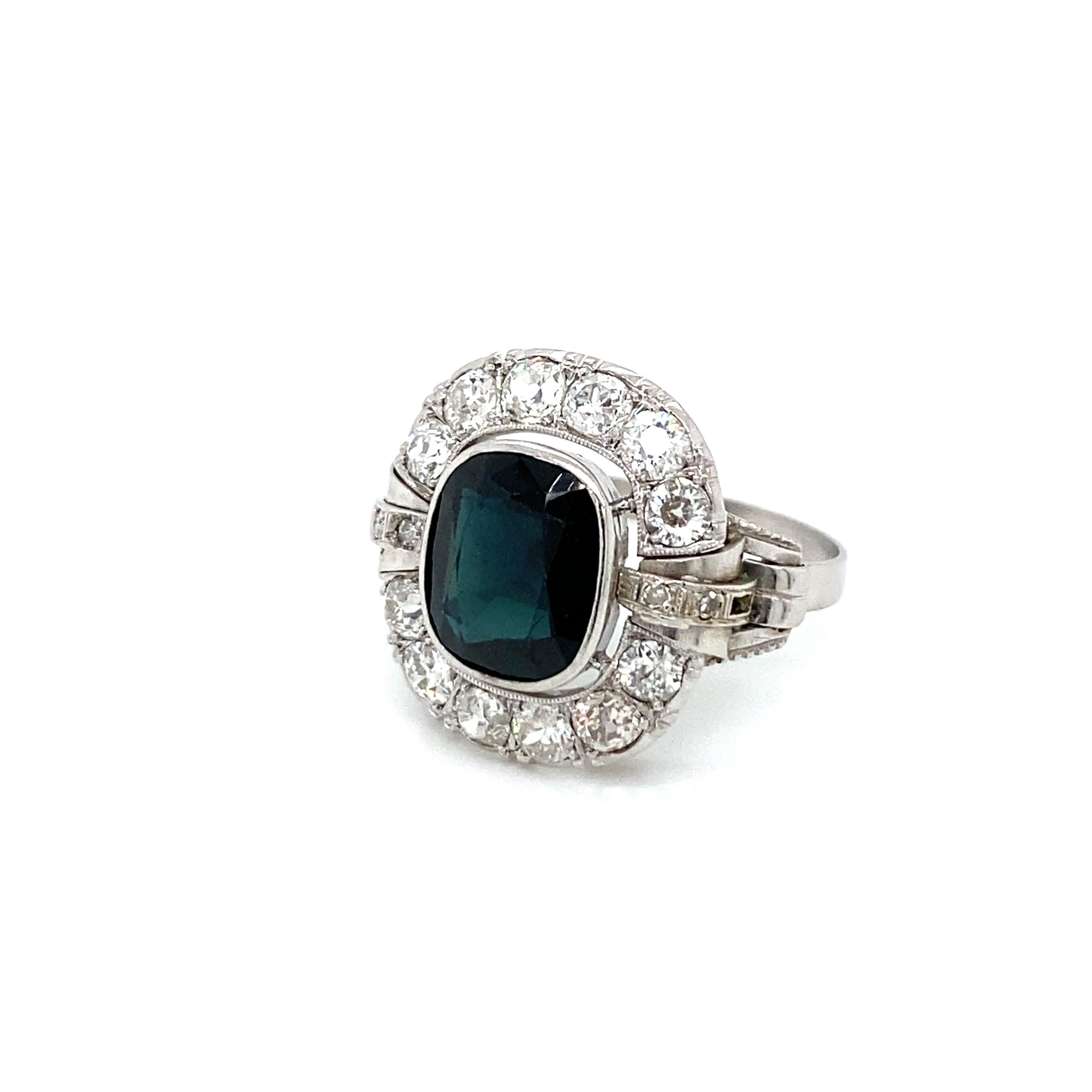 Art Deco 4 Carat Sapphire Diamond Engagement Ring 8