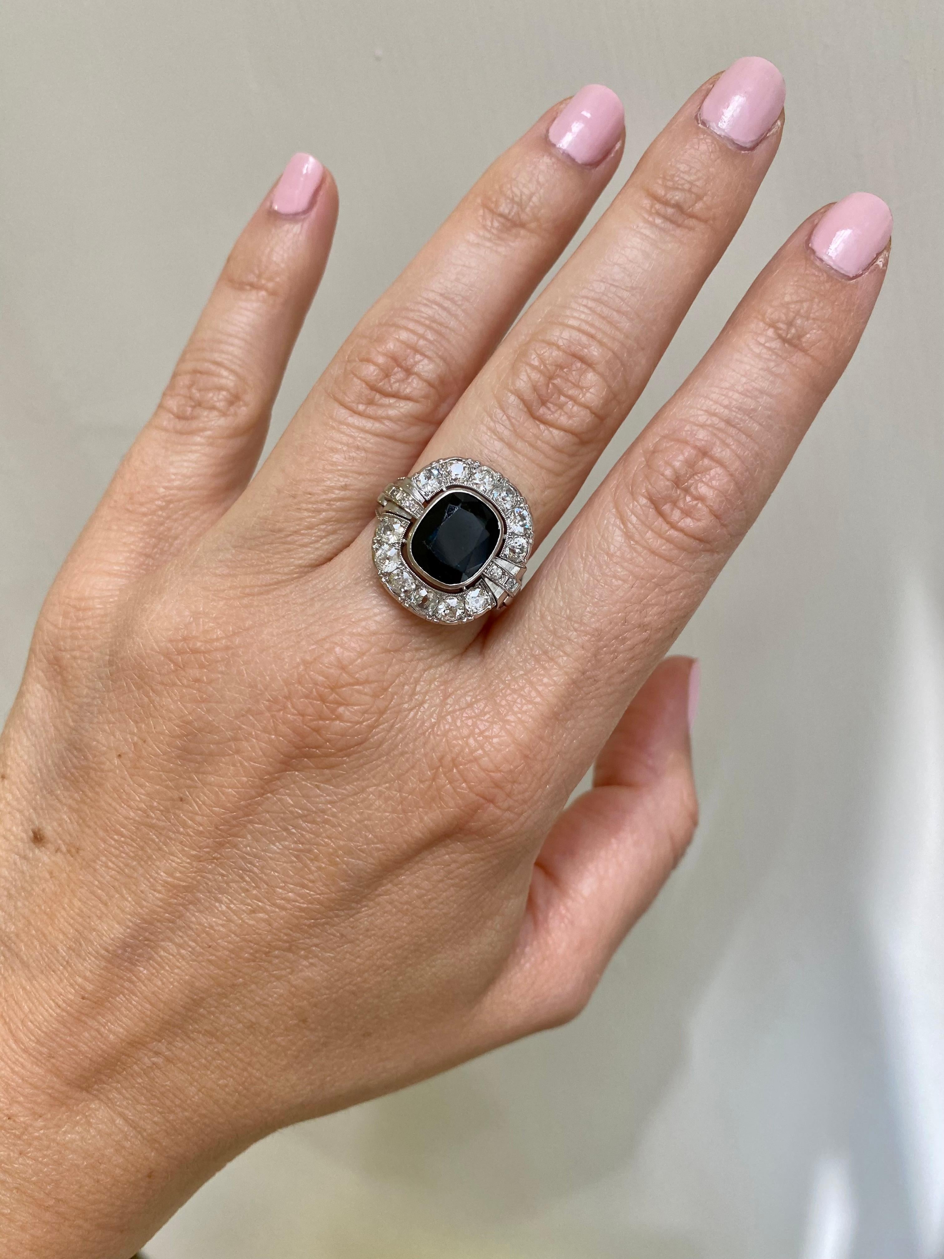 Art Deco 4 Carat Sapphire Diamond Engagement Ring 9