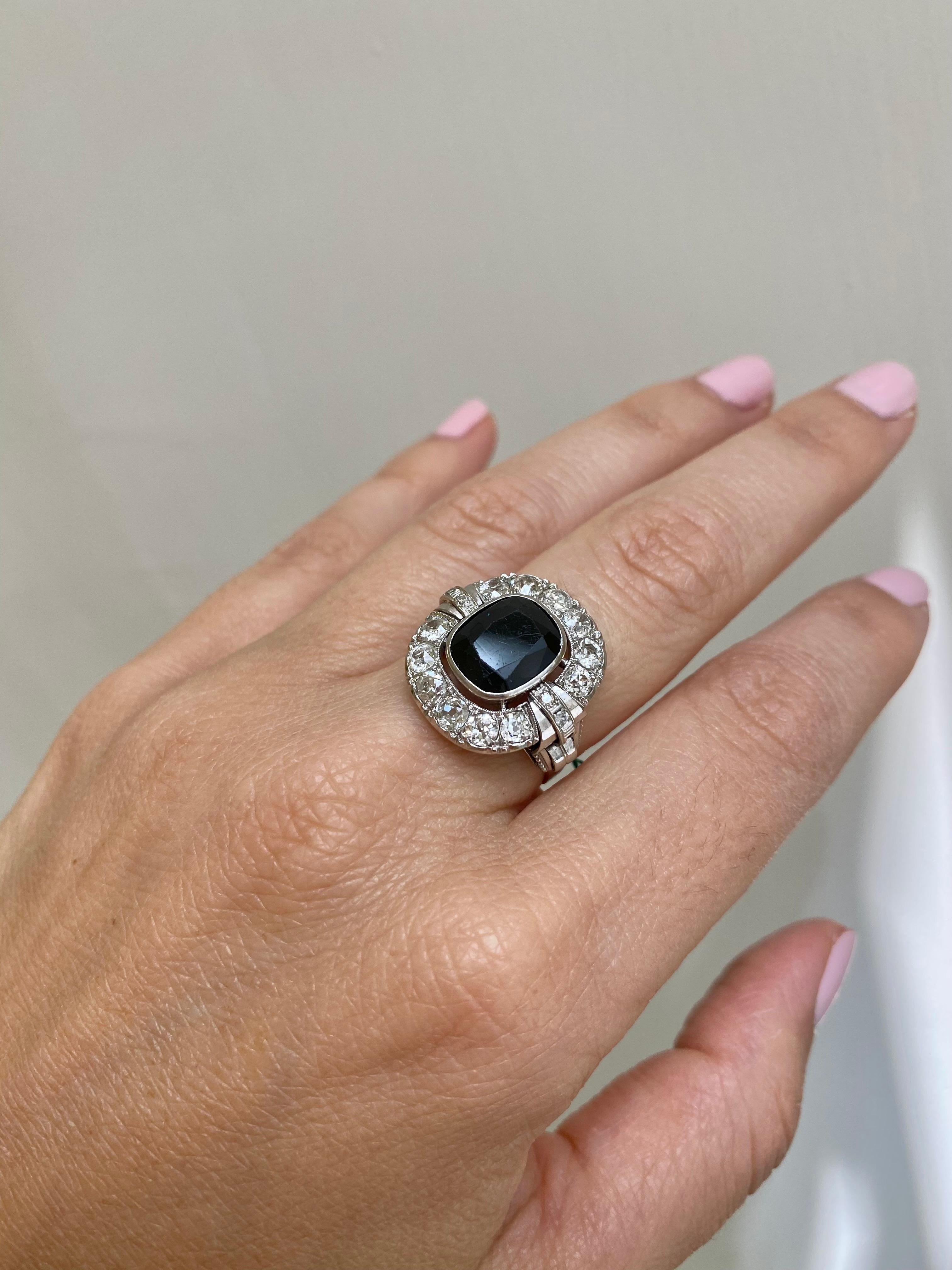 Art Deco 4 Carat Sapphire Diamond Engagement Ring 10
