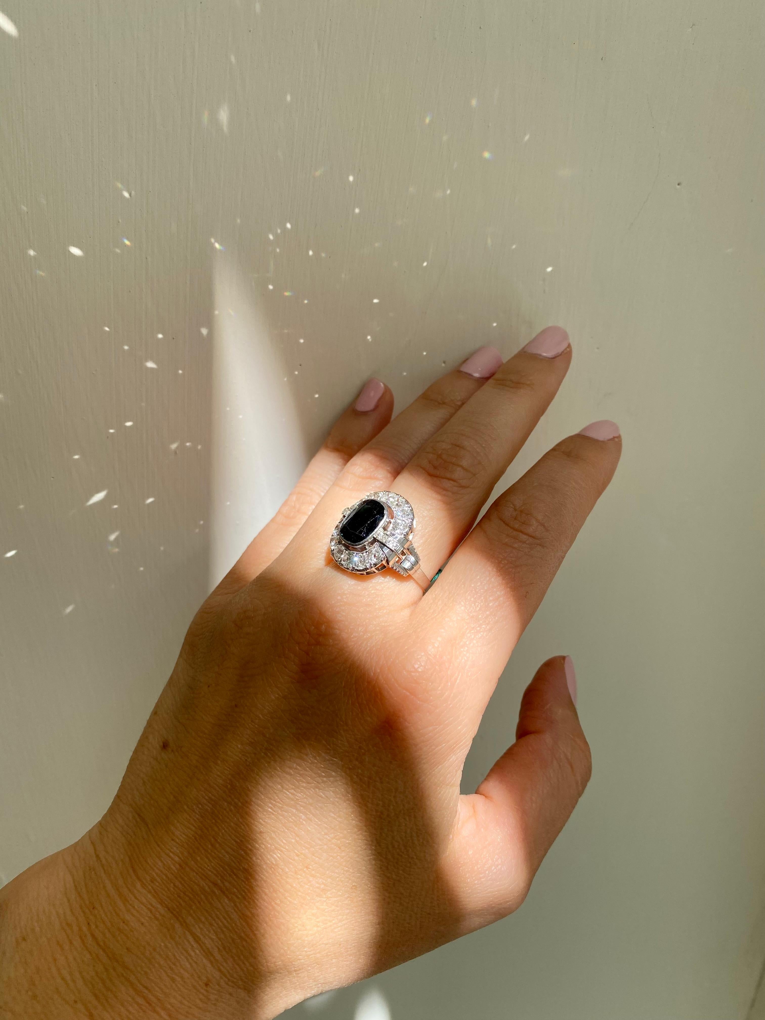 Art Deco 4 Carat Sapphire Diamond Engagement Ring 11