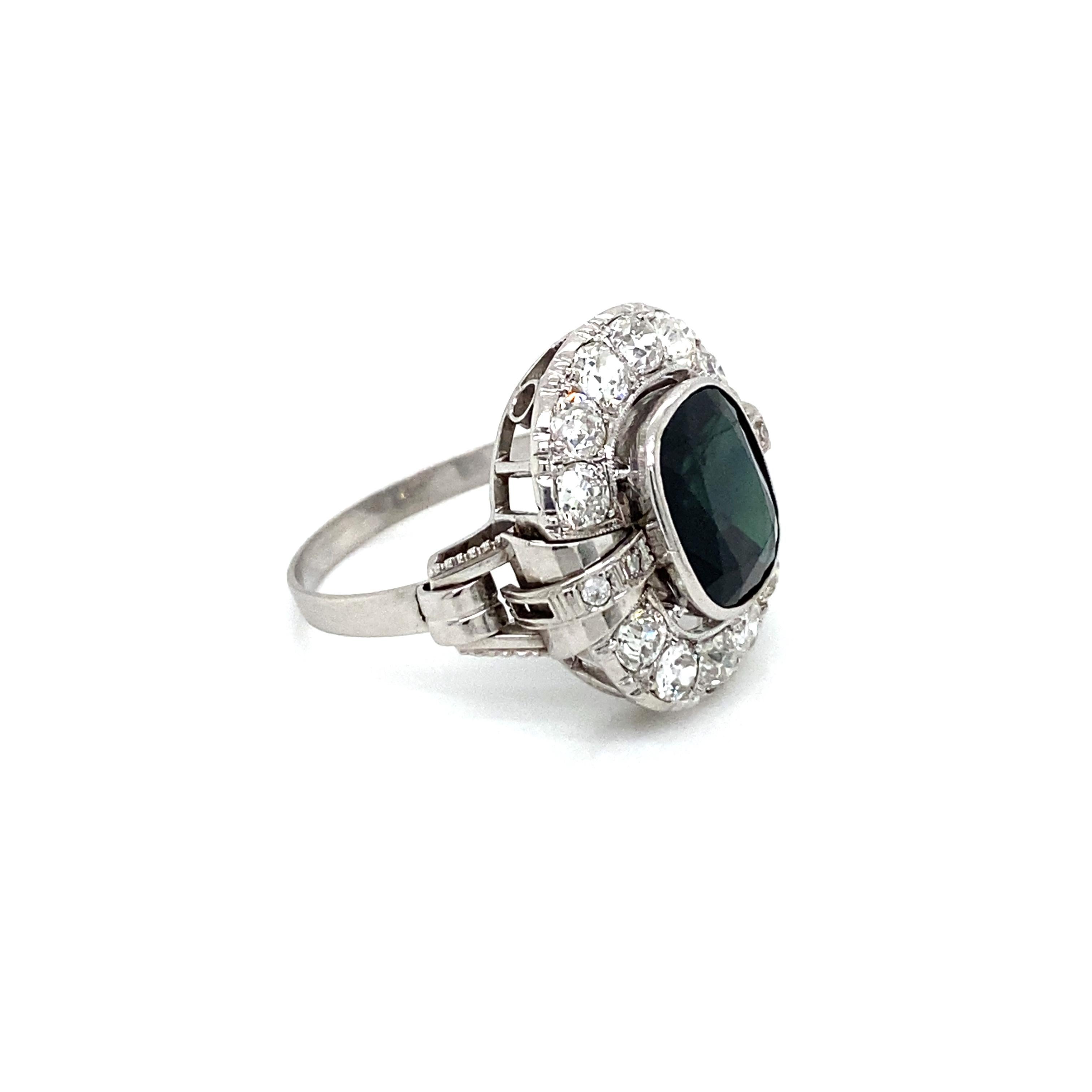Women's Art Deco 4 Carat Sapphire Diamond Engagement Ring