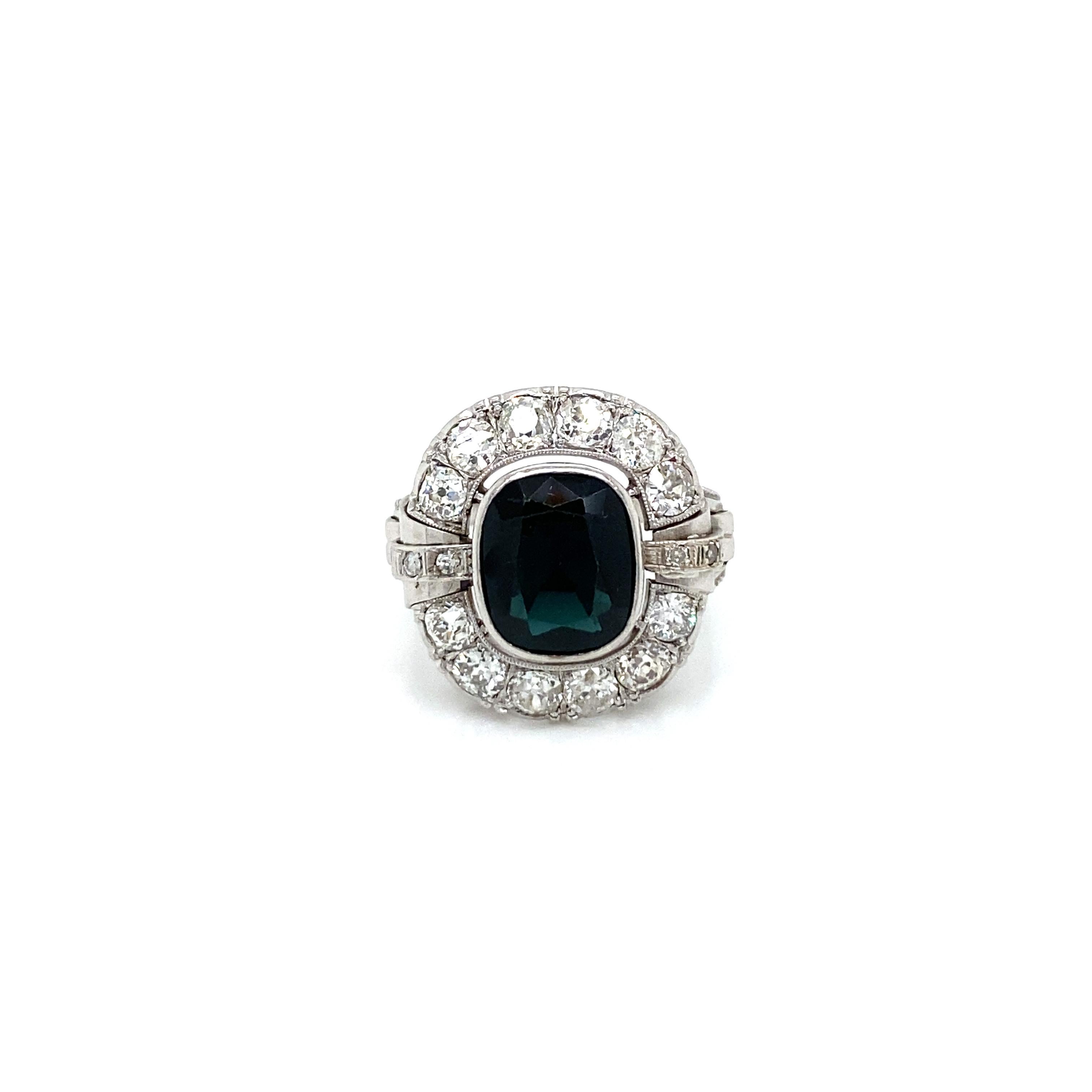 Art Deco 4 Carat Sapphire Diamond Engagement Ring 1
