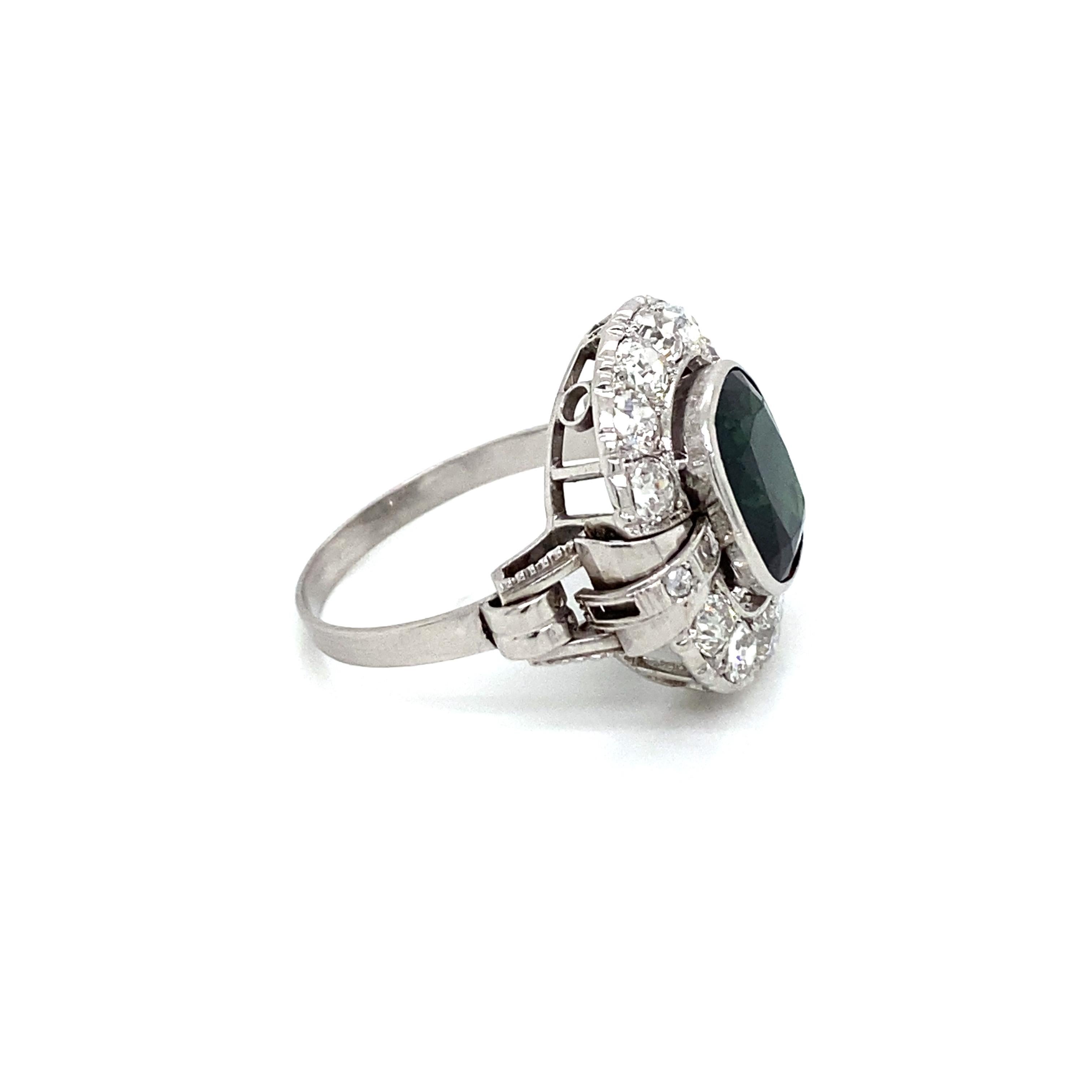 Art Deco 4 Carat Sapphire Diamond Engagement Ring 2