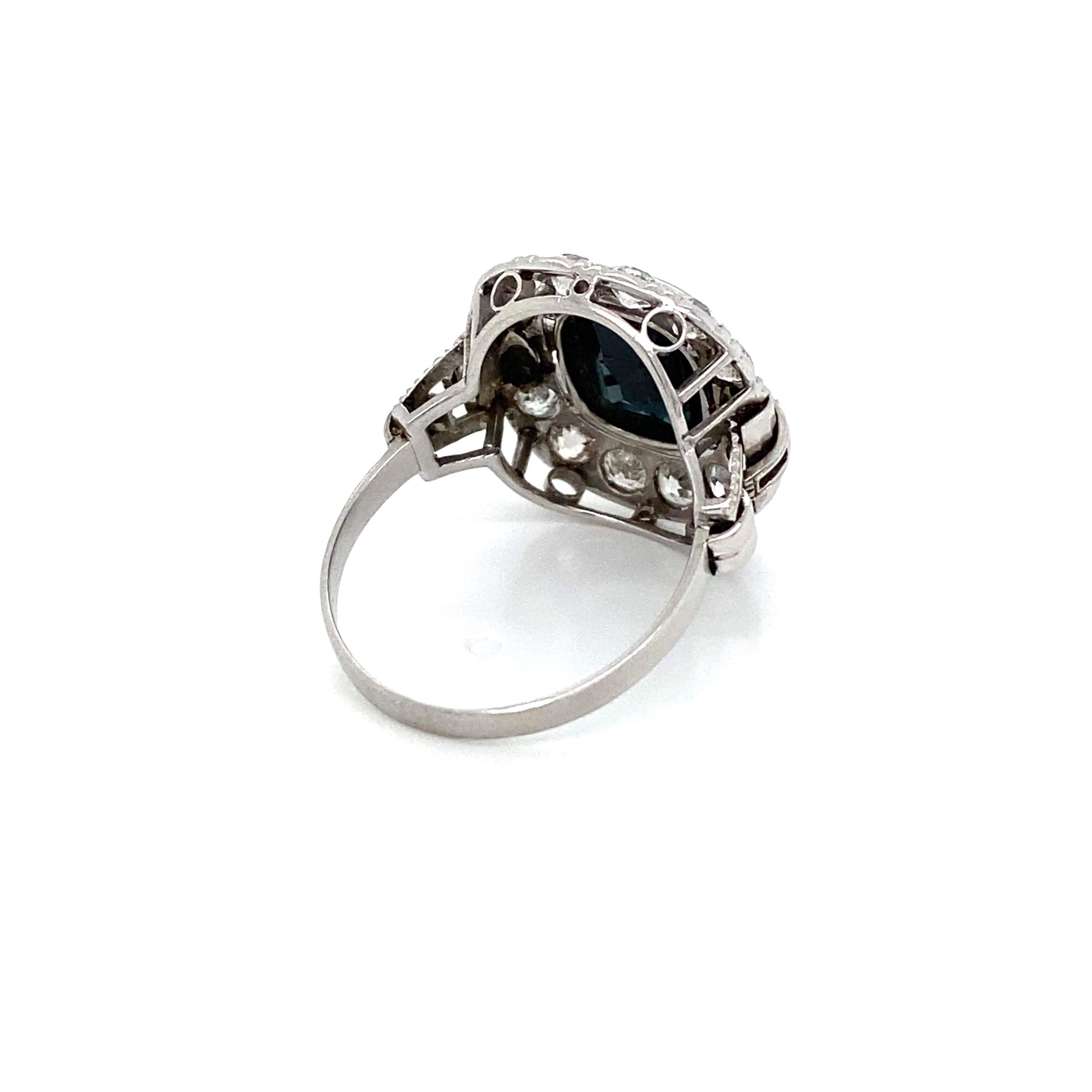 Art Deco 4 Carat Sapphire Diamond Engagement Ring 4