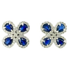 Art Deco 4 Carats Diamonds 
Blue Sapphires Butterfly Flower Motif Earrings