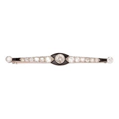 Art Deco 4 Carats Diamonds Onyx Platine Yellow Gold Brooch / Pin