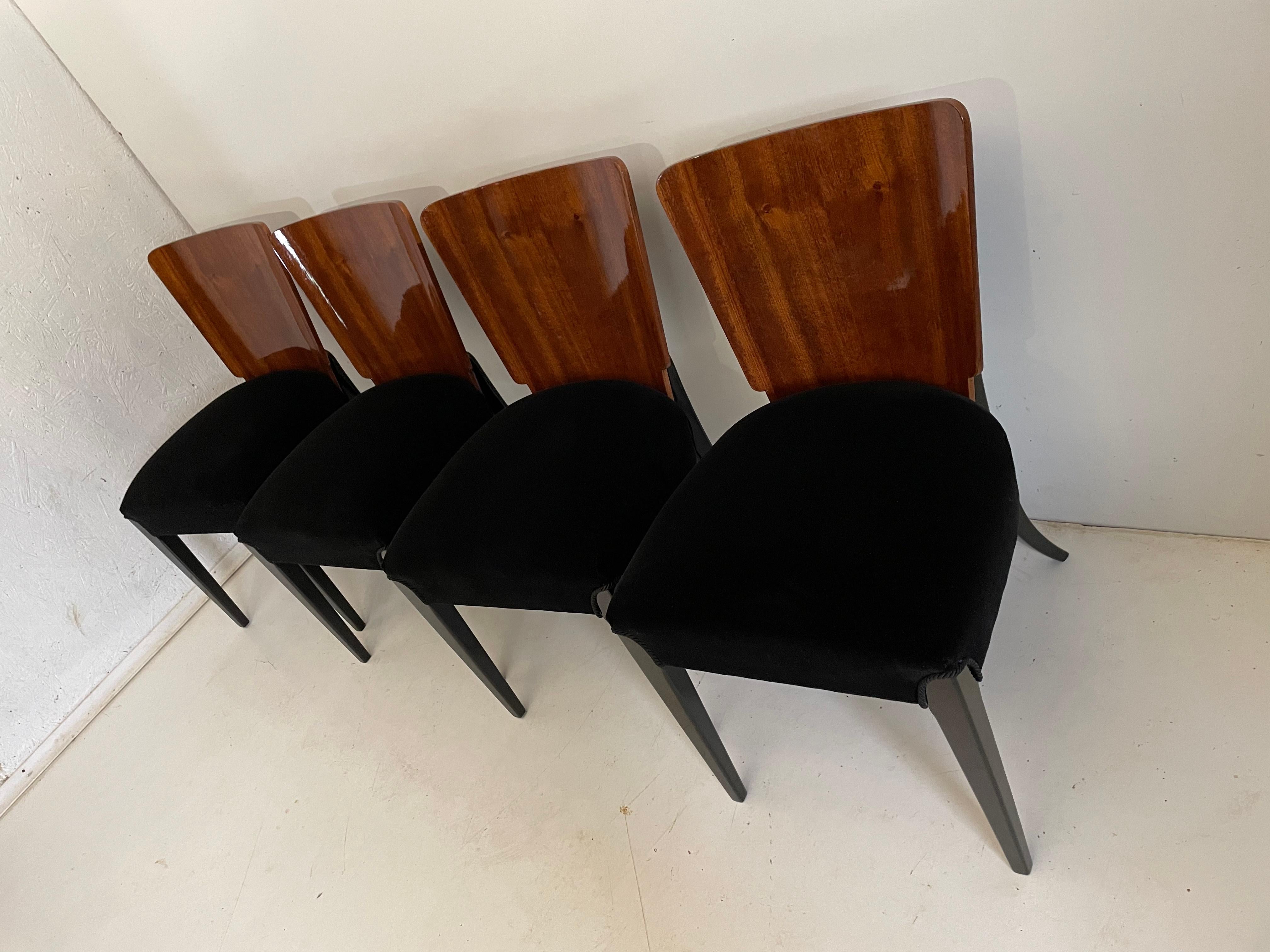 Art Deco 4 Chairs J. Halabala . For Sale 4