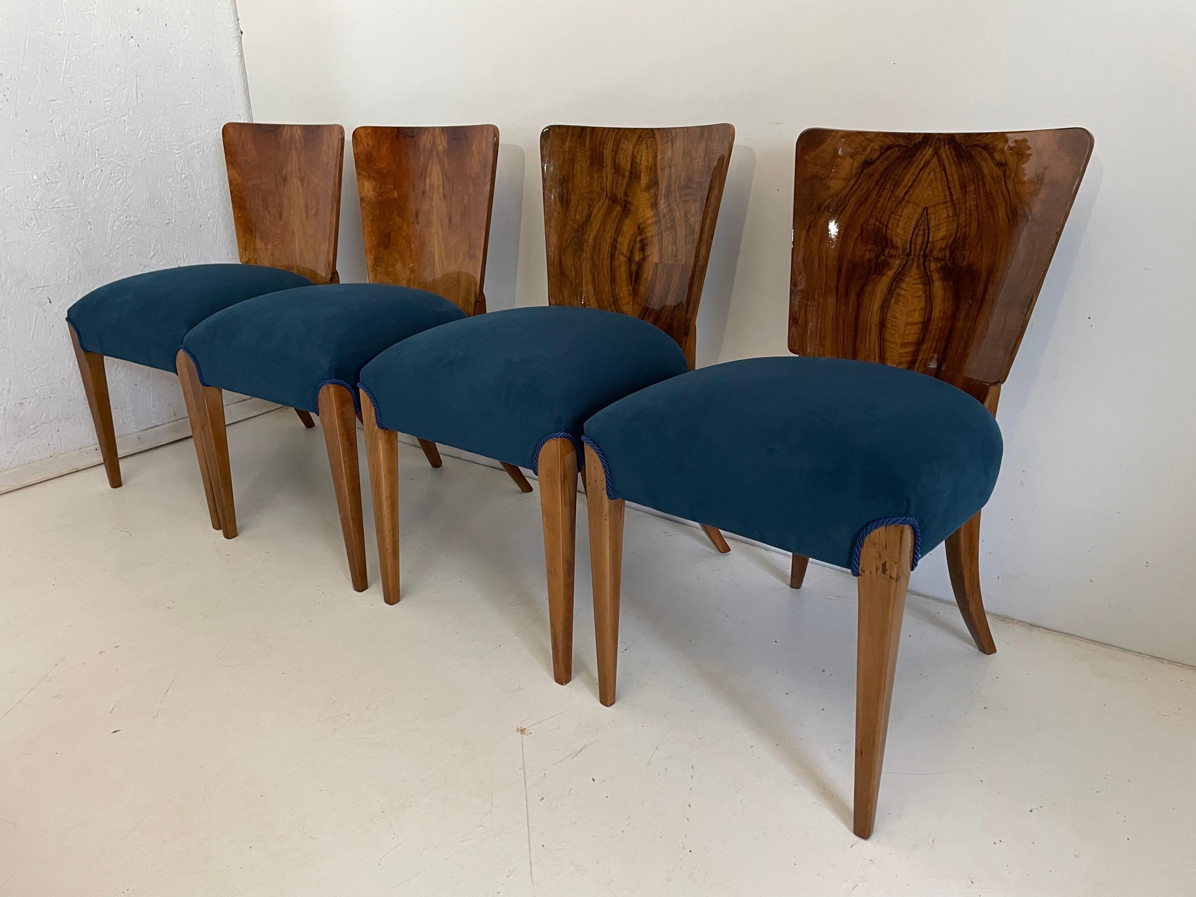 Czech Art Deco 4 Chairs J. Halabala For Sale