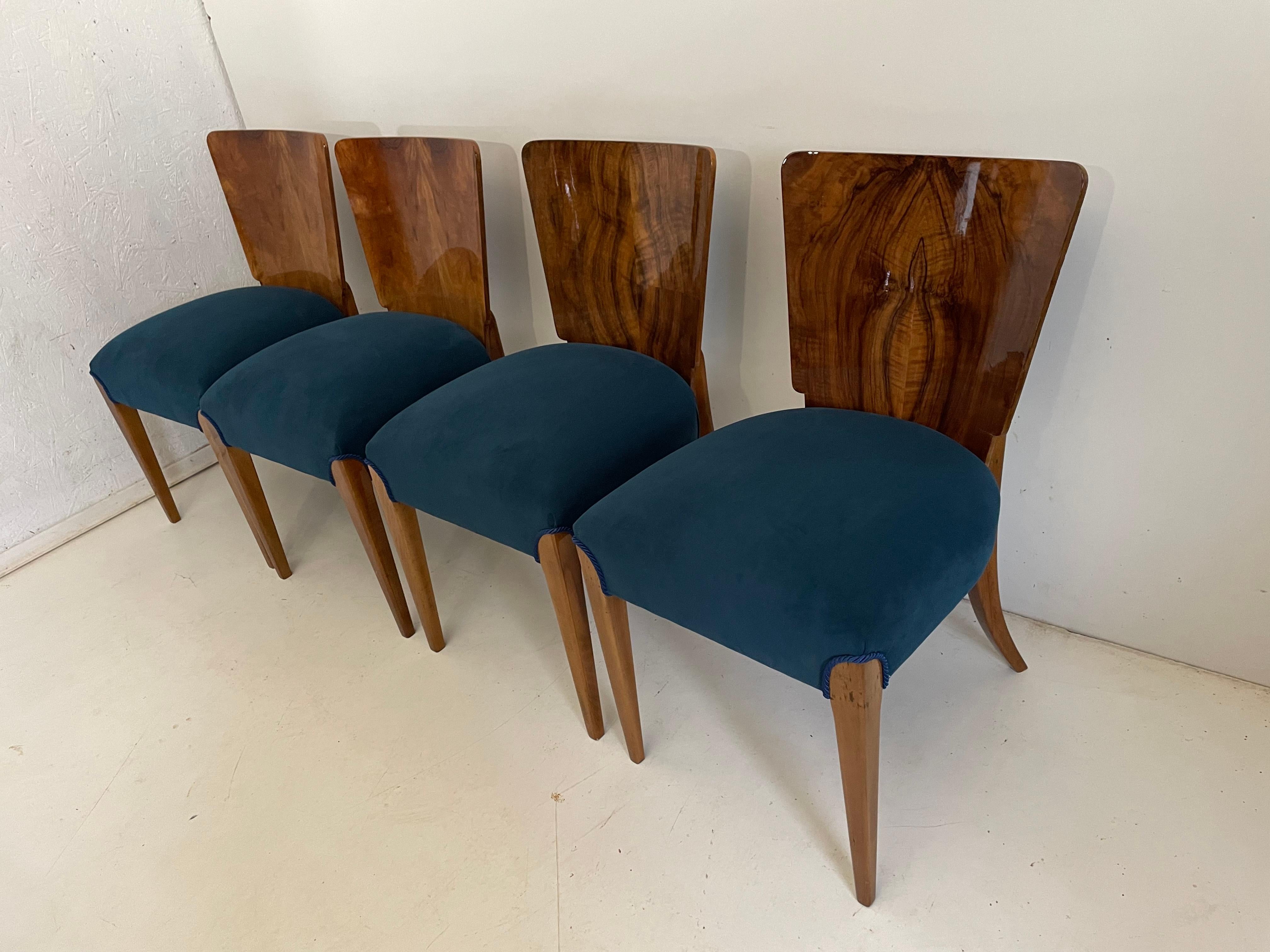 Art Deco 4 Chairs J. Halabala In Good Condition For Sale In Kraków, Małopolska