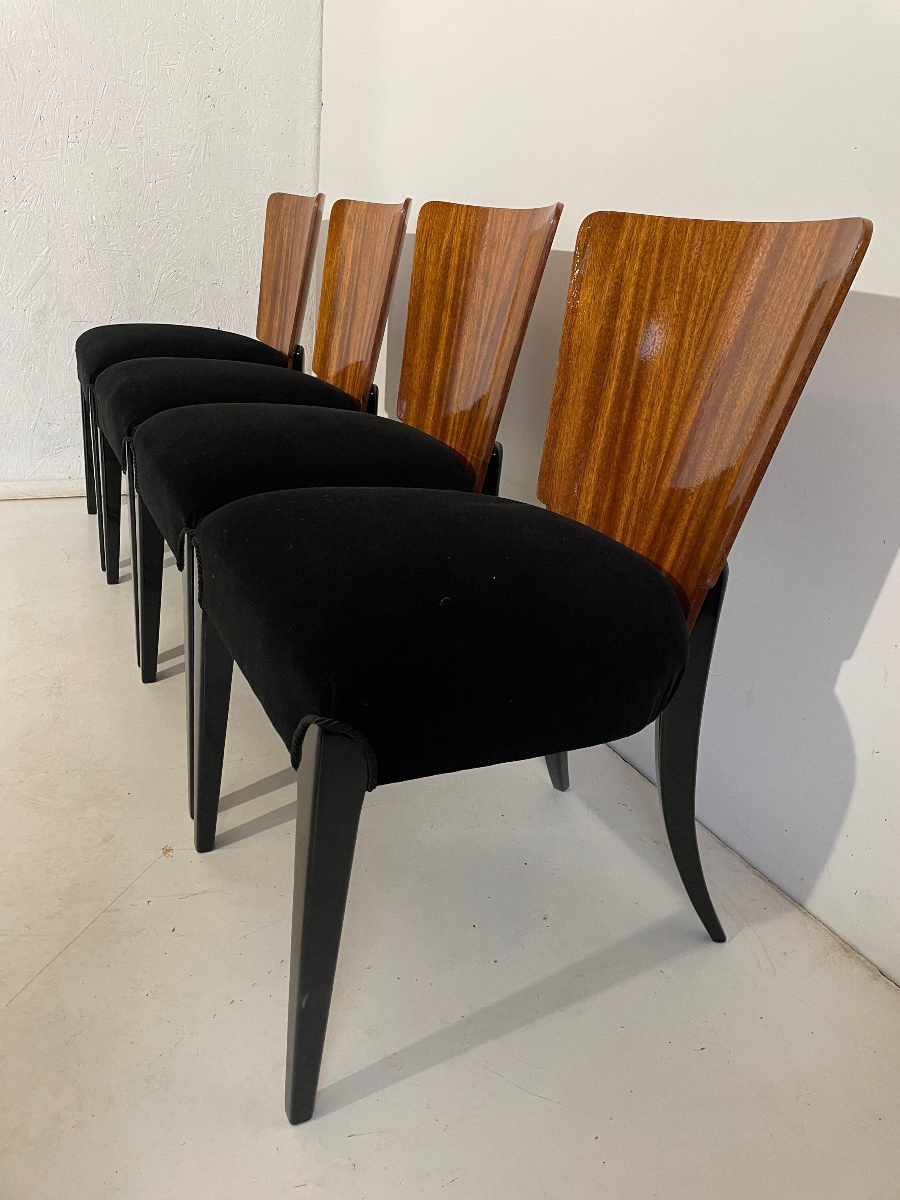 4 Chaises Art Déco J. Halabala Bon état - En vente à Kraków, Małopolska