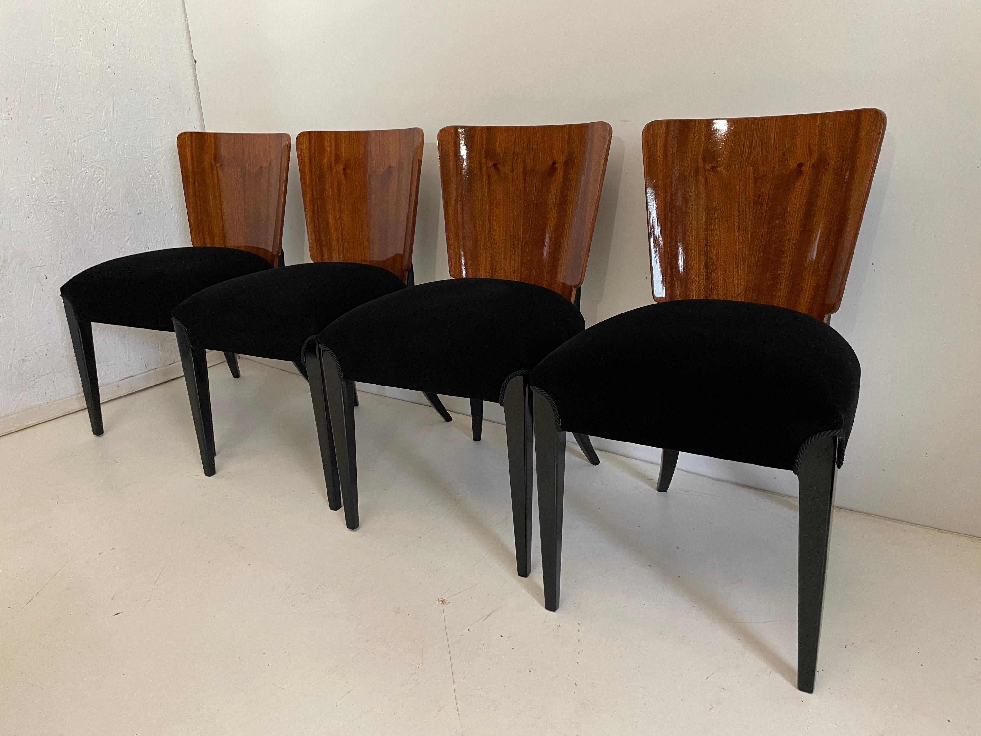 Mid-20th Century Art Deco 4 Chairs J. Halabala . For Sale