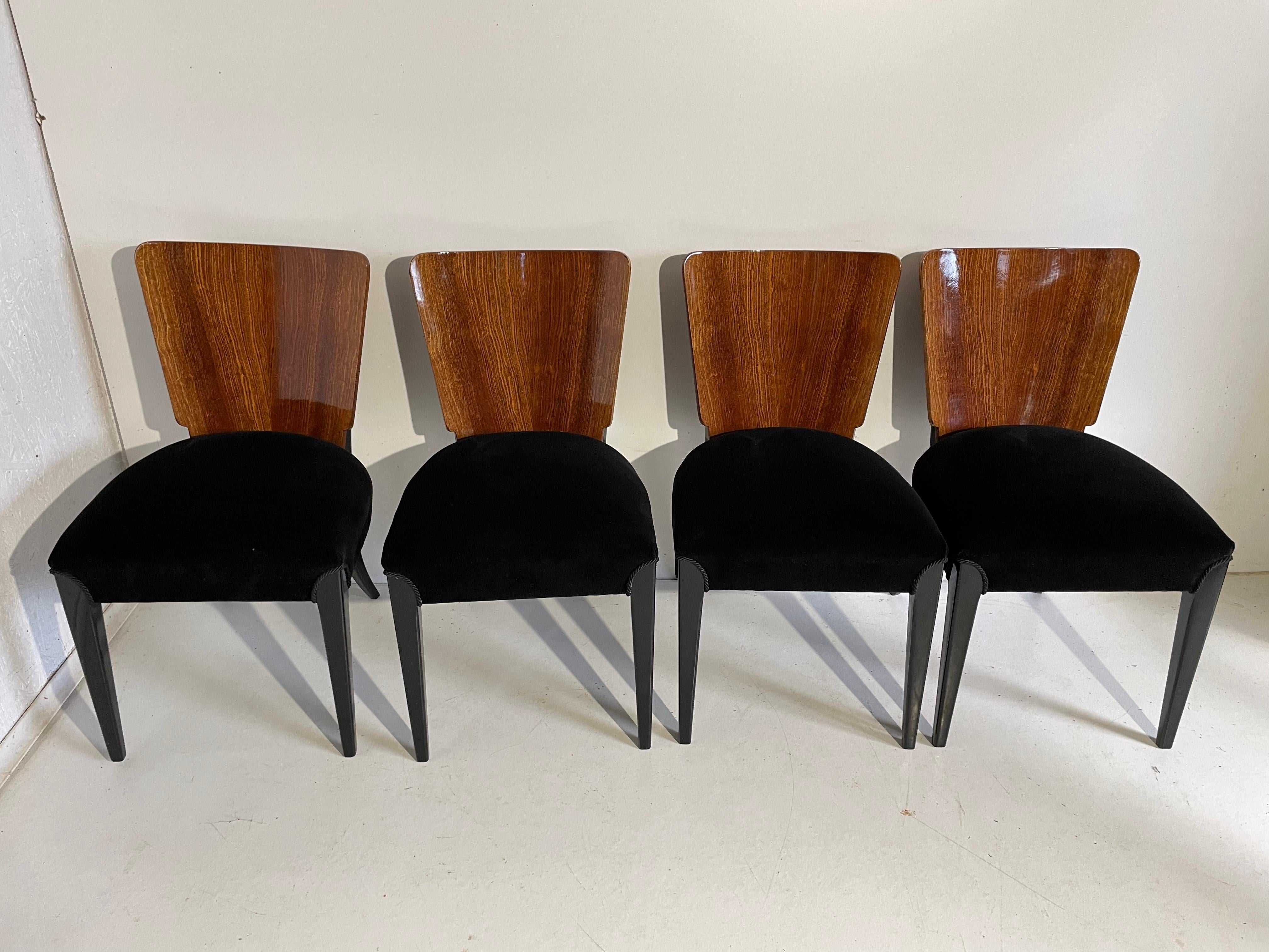 Mid-20th Century Art Deco 4 Chairs J. Halabala For Sale