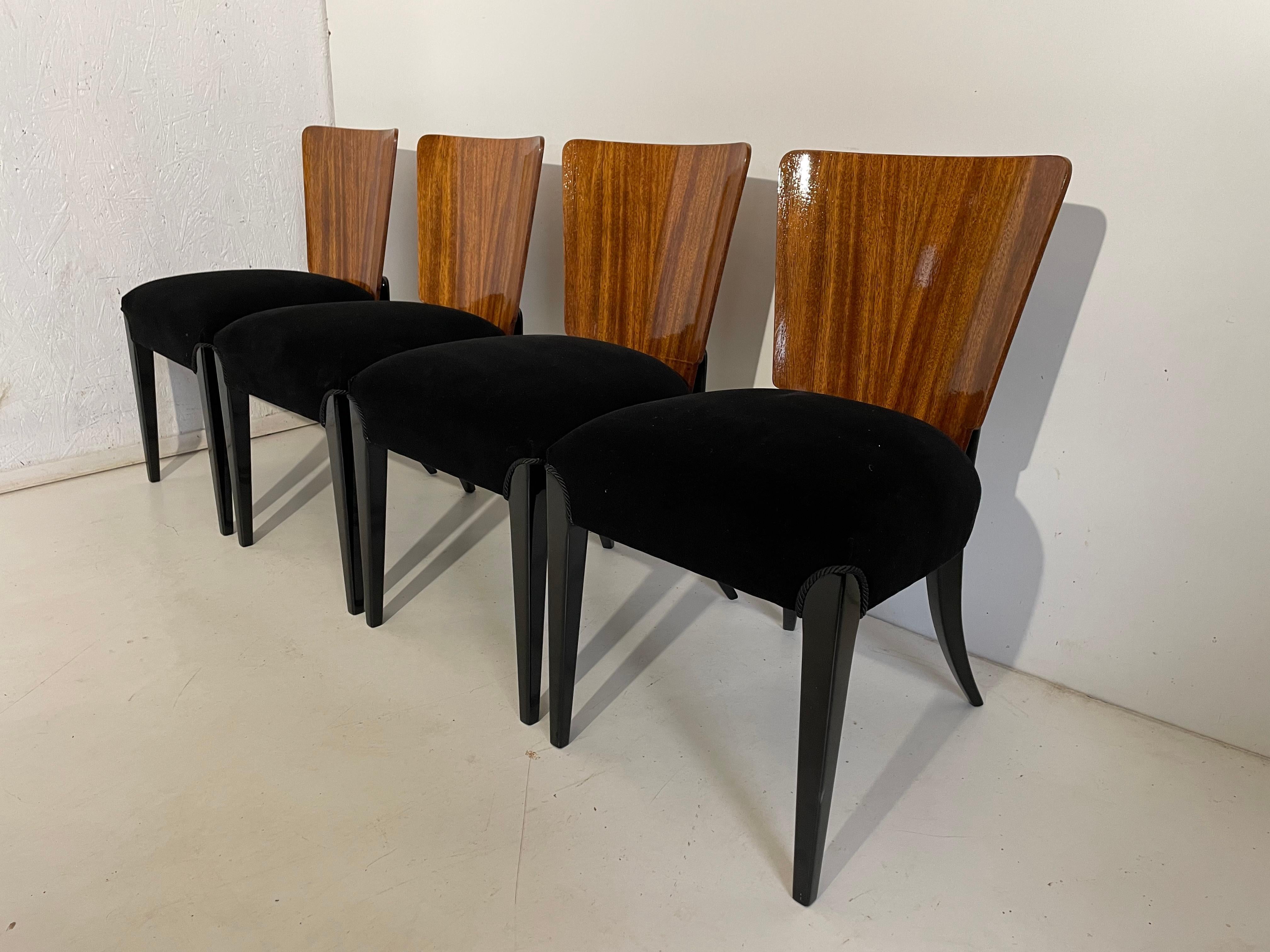 Mid-20th Century Art Deco 4 Chairs J. Halabala For Sale