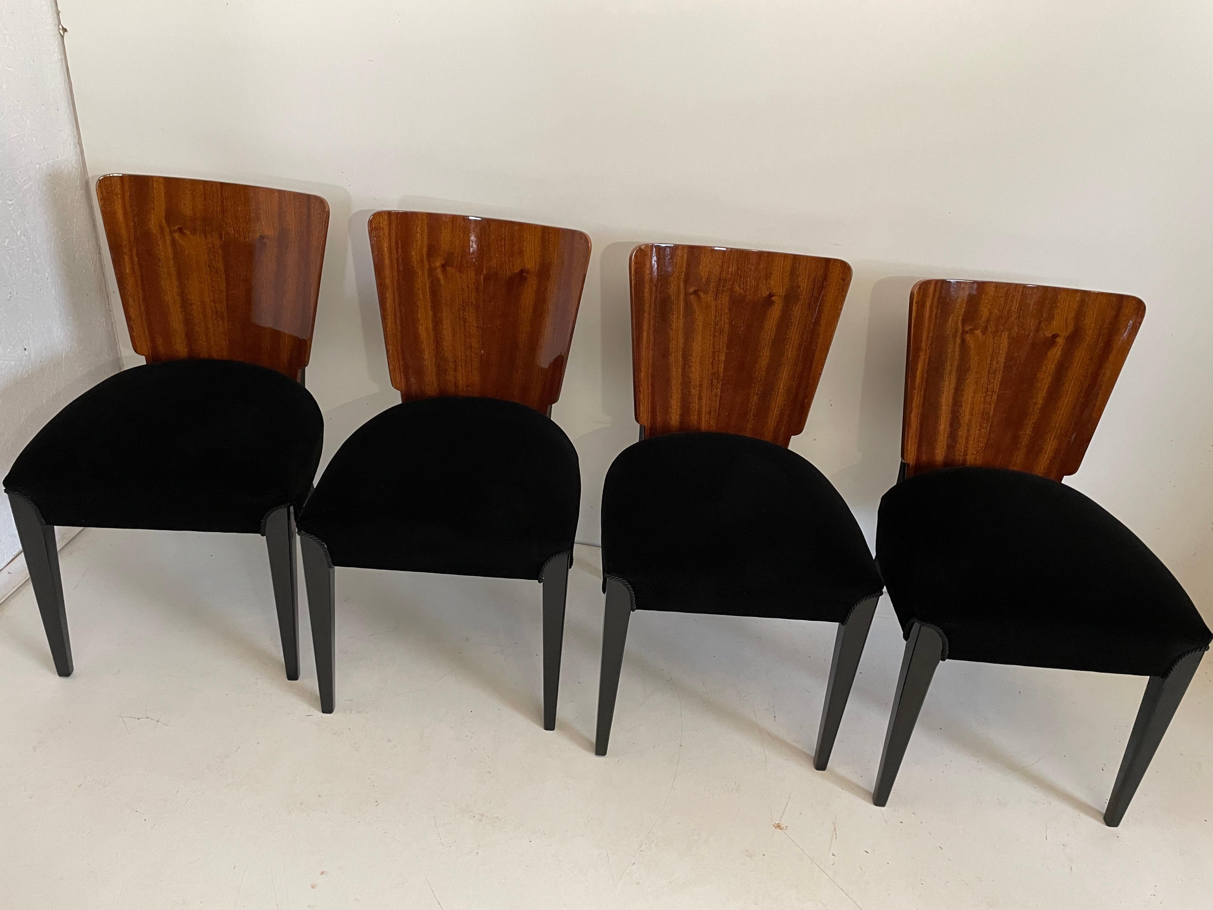 Mahogany Art Deco 4 Chairs J. Halabala . For Sale