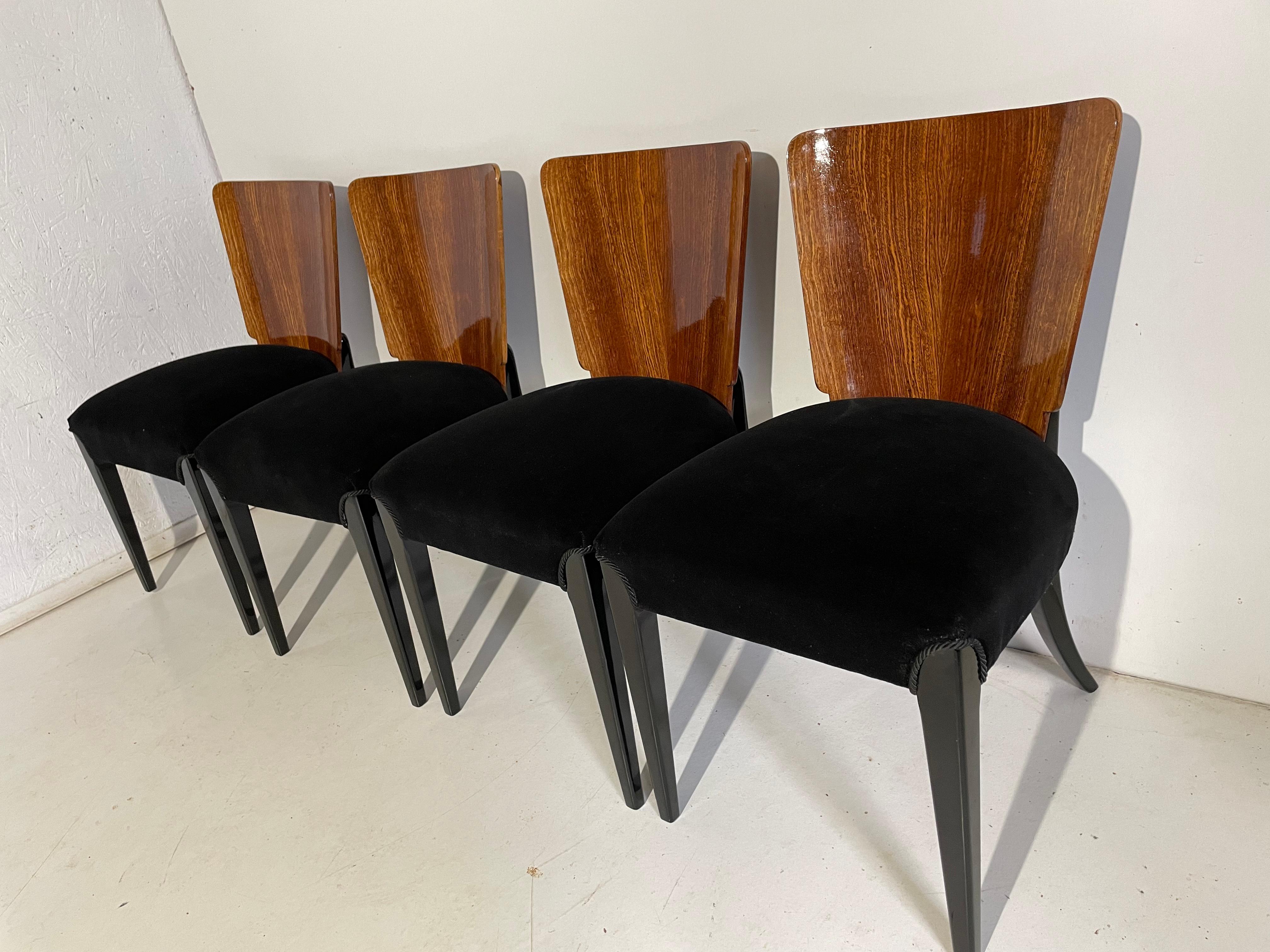 Mahogany Art Deco 4 Chairs J. Halabala For Sale