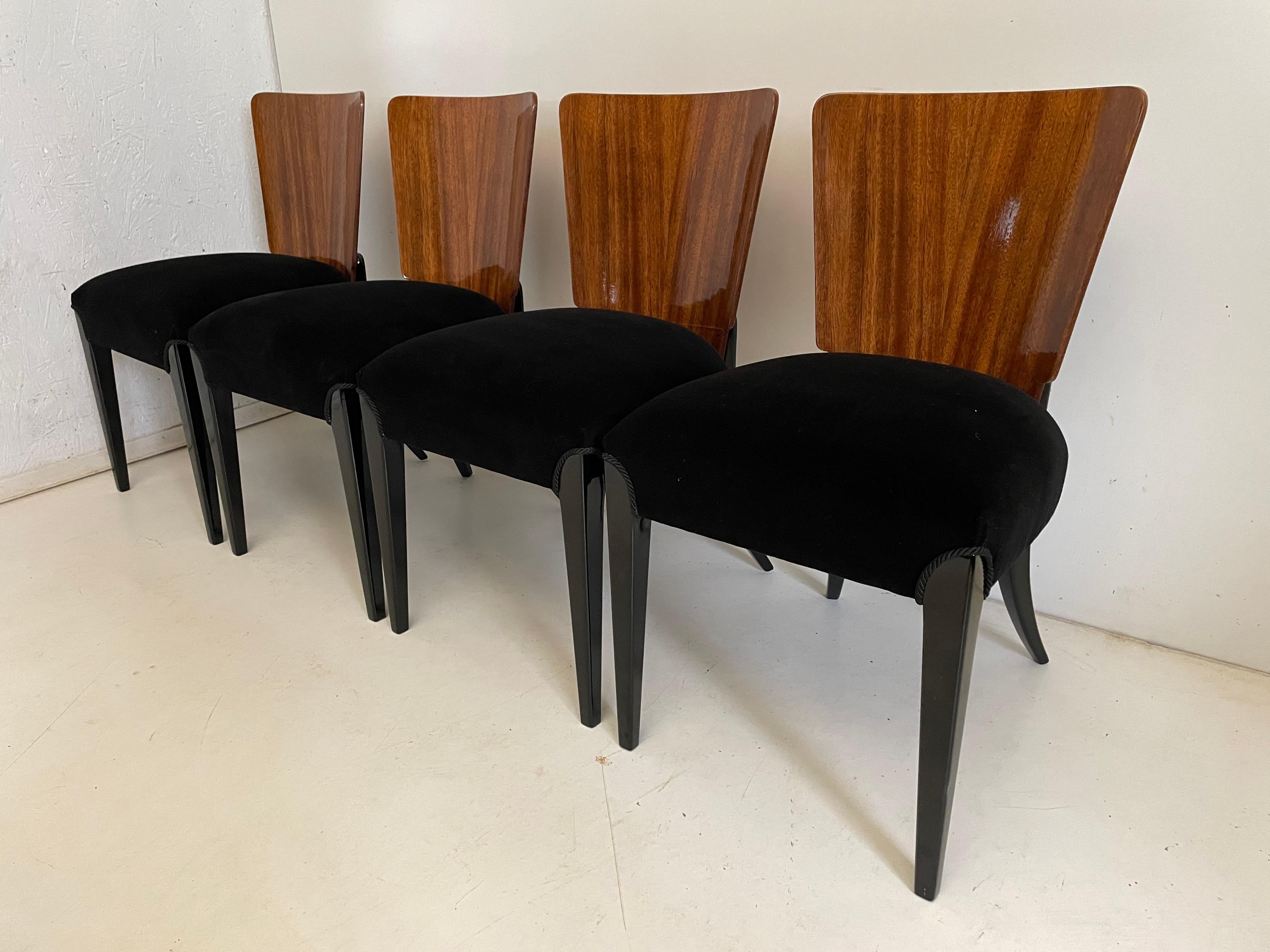 Mahogany Art Deco 4 Chairs J. Halabala For Sale