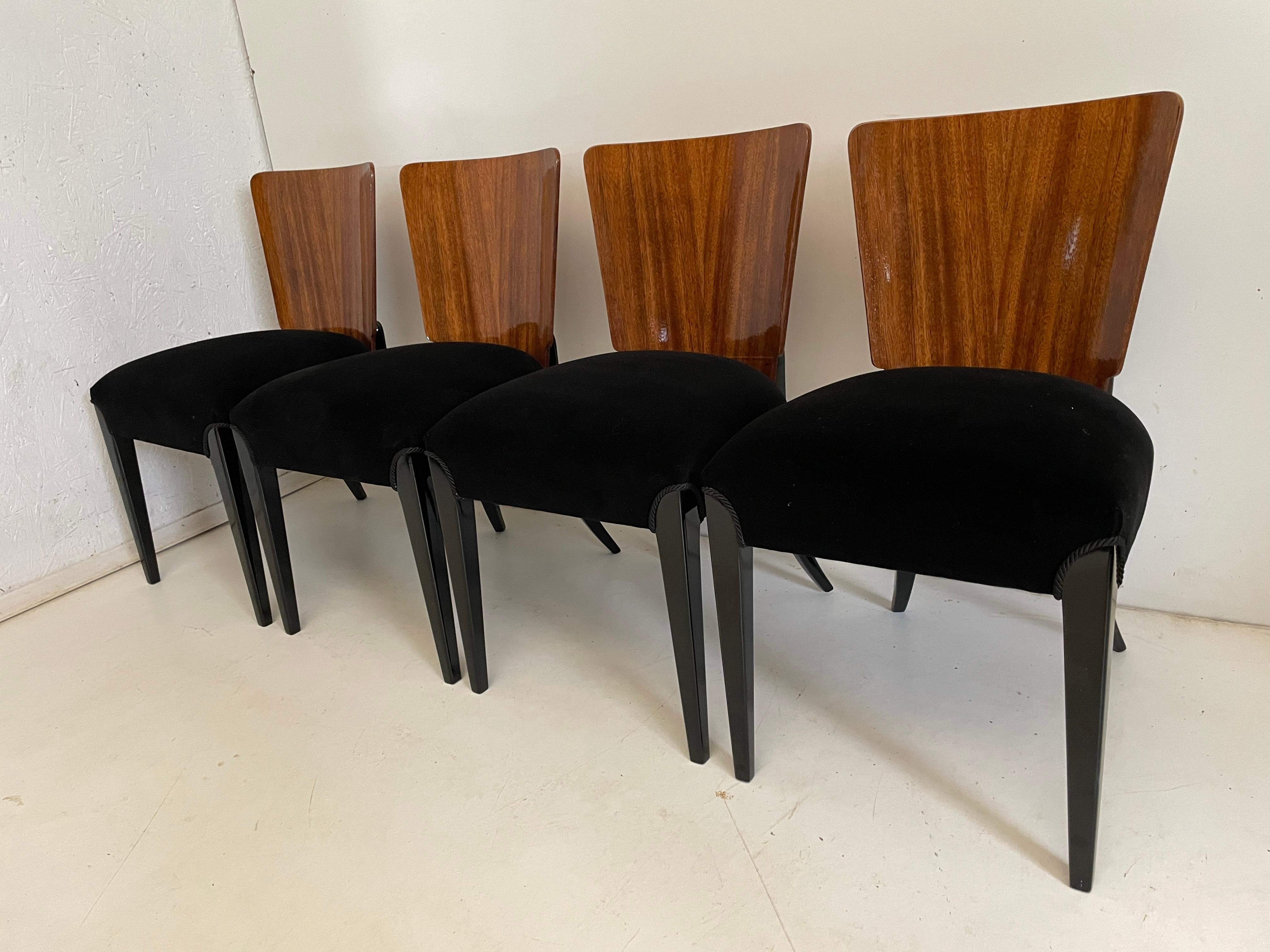 Art Deco 4 Chairs J. Halabala For Sale 1