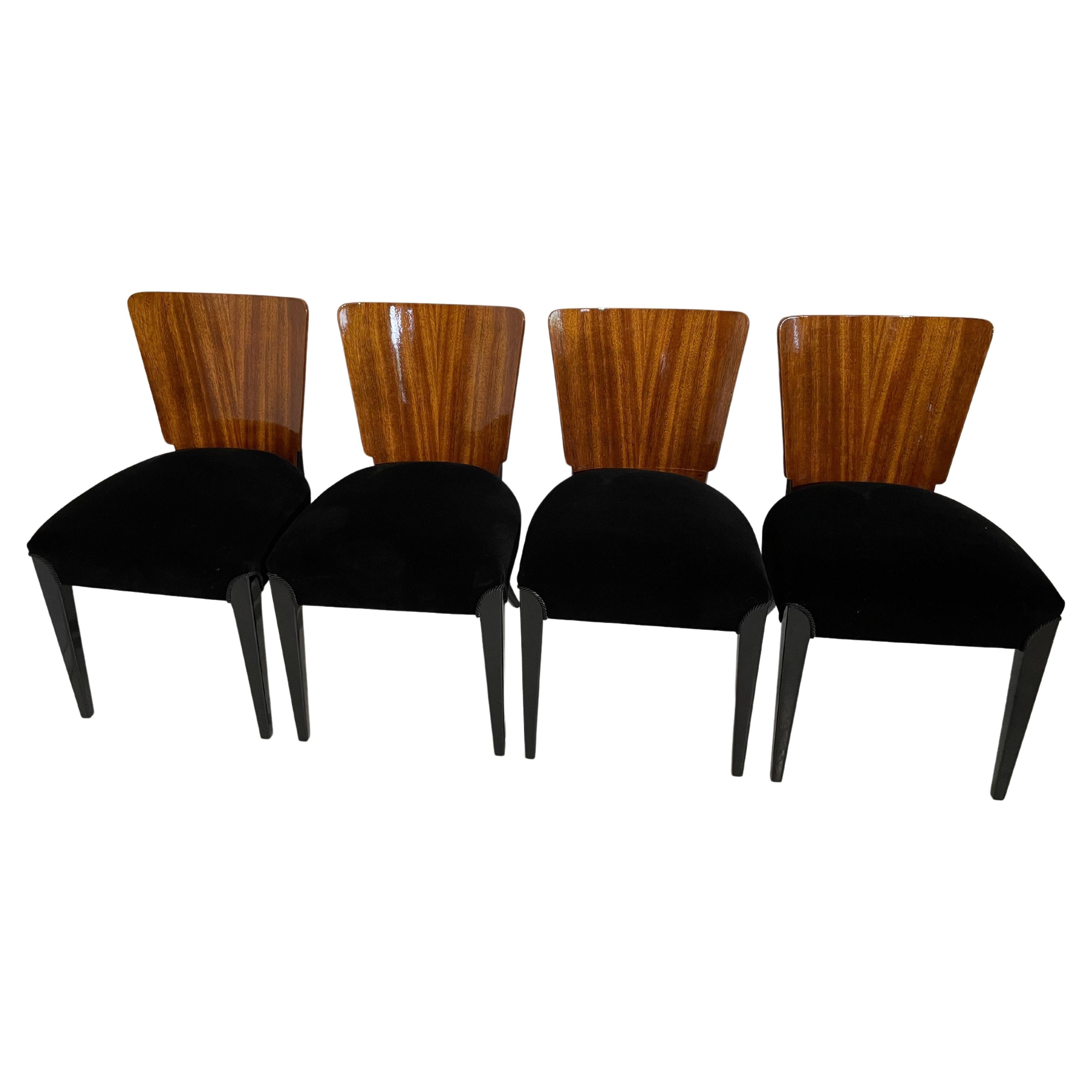 Art Deco 4 Chairs J. Halabala For Sale