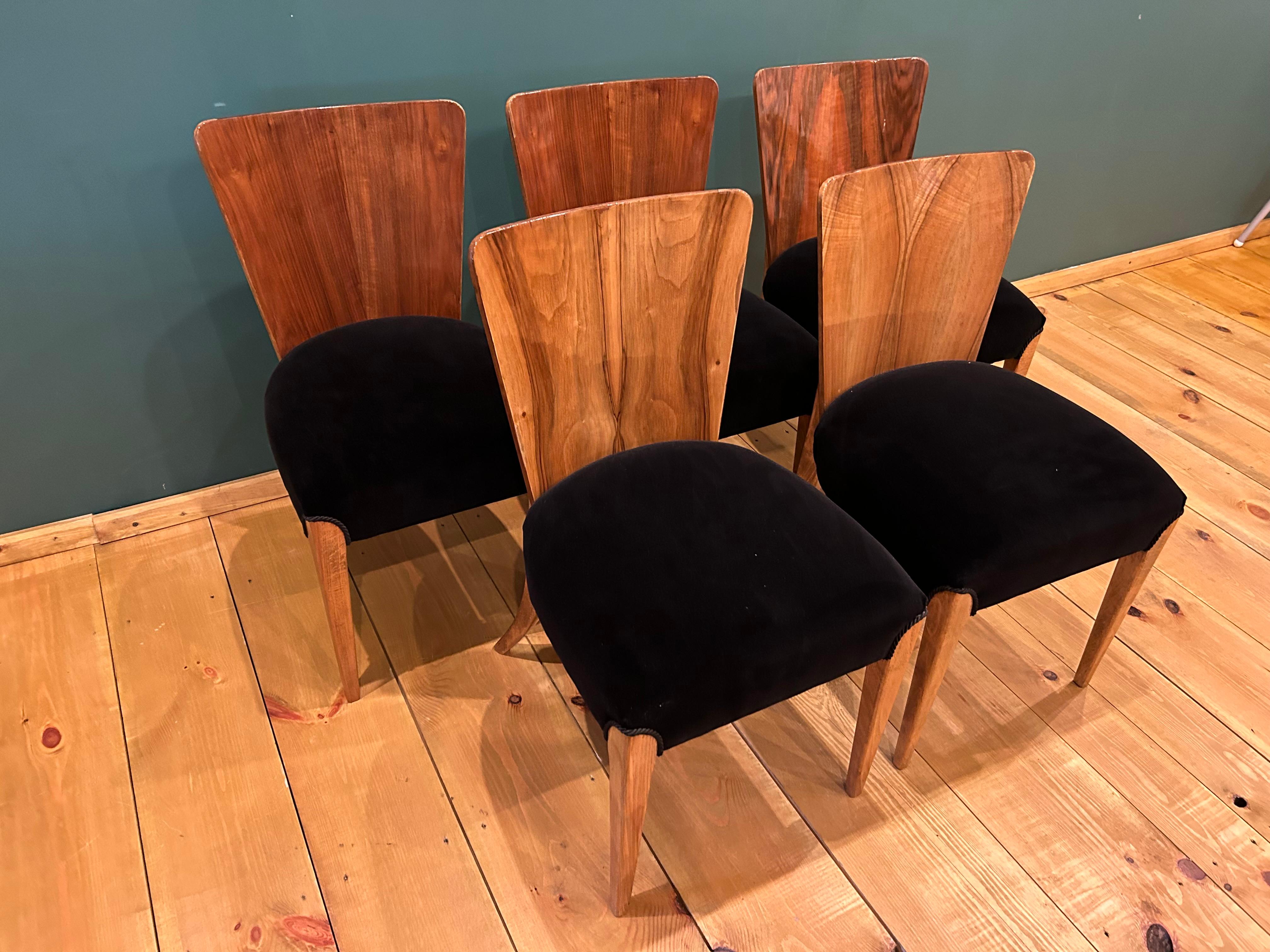 Czech Art Deco 5 Chairs J. Halabala For Sale