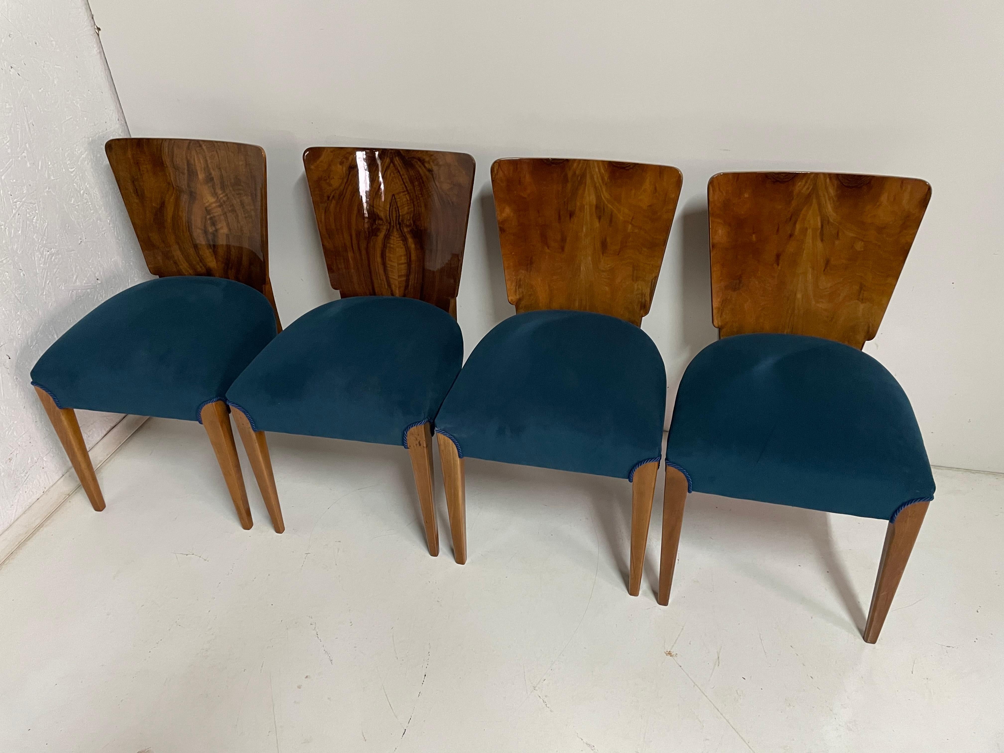 Art Deco 4 Chairs J. Halabala In Good Condition For Sale In Kraków, Małopolska