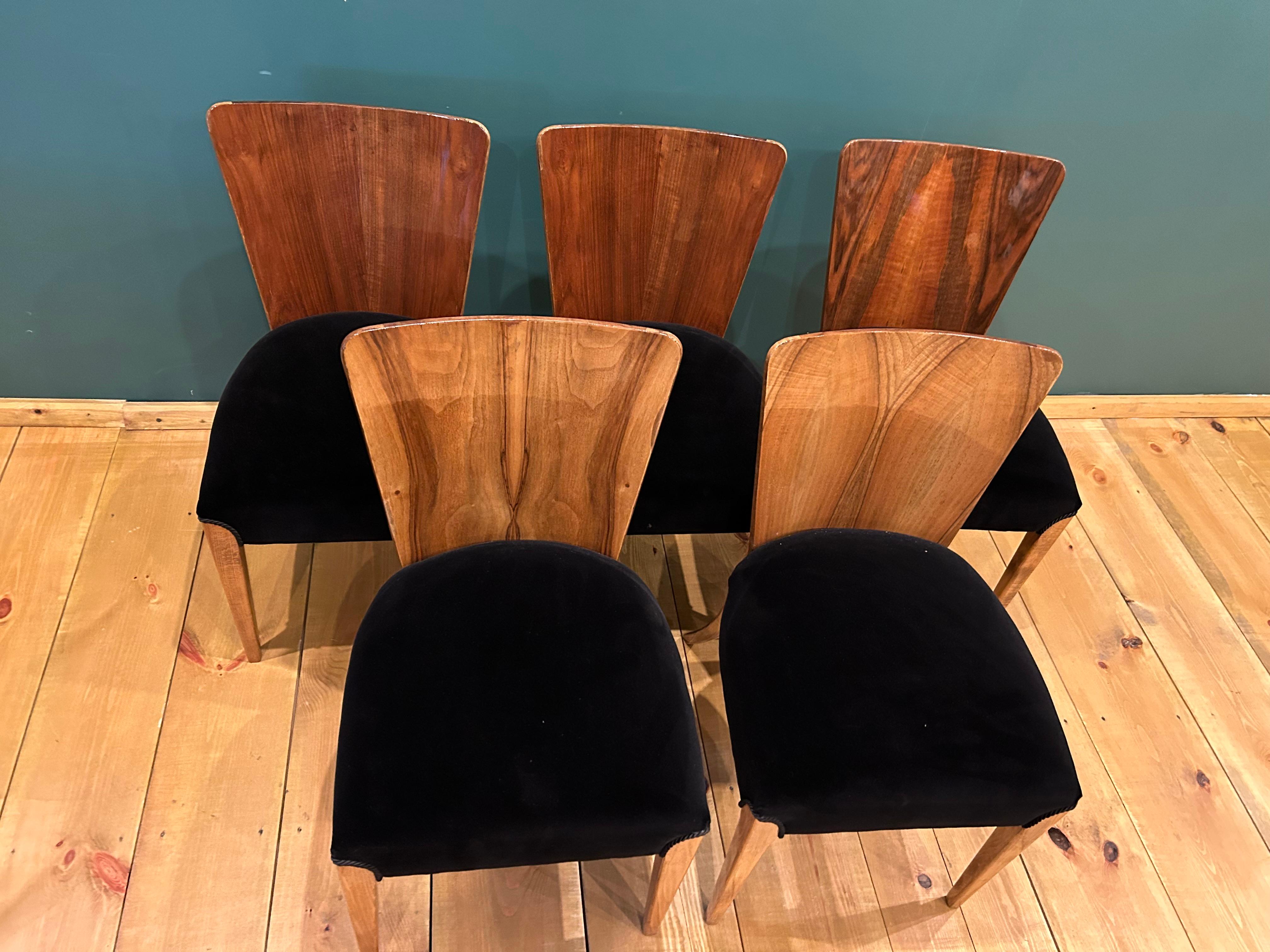Art Deco 5 Chairs J. Halabala In Good Condition For Sale In Kraków, Małopolska
