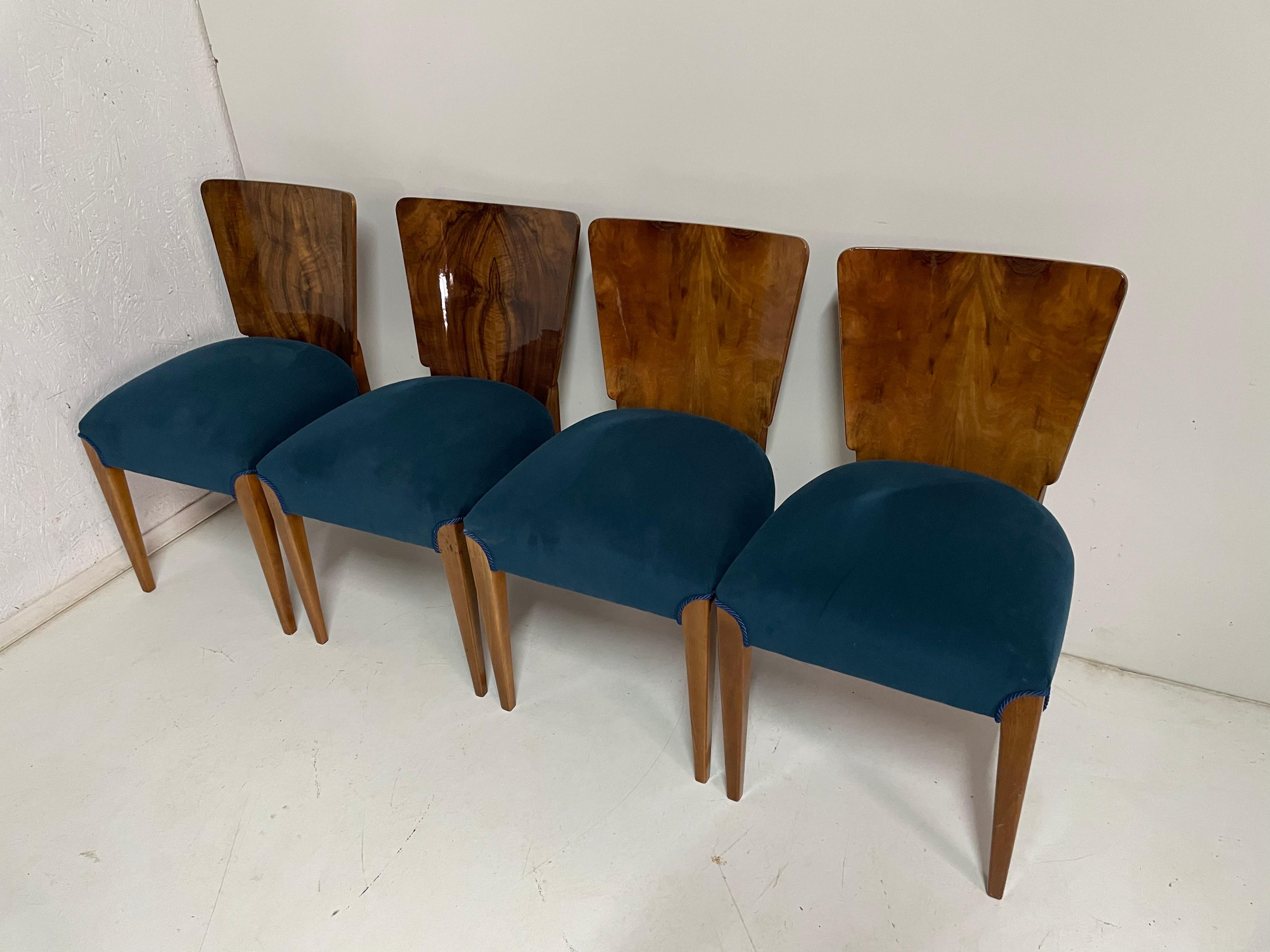 Mid-20th Century Art Deco 4 Chairs J. Halabala For Sale
