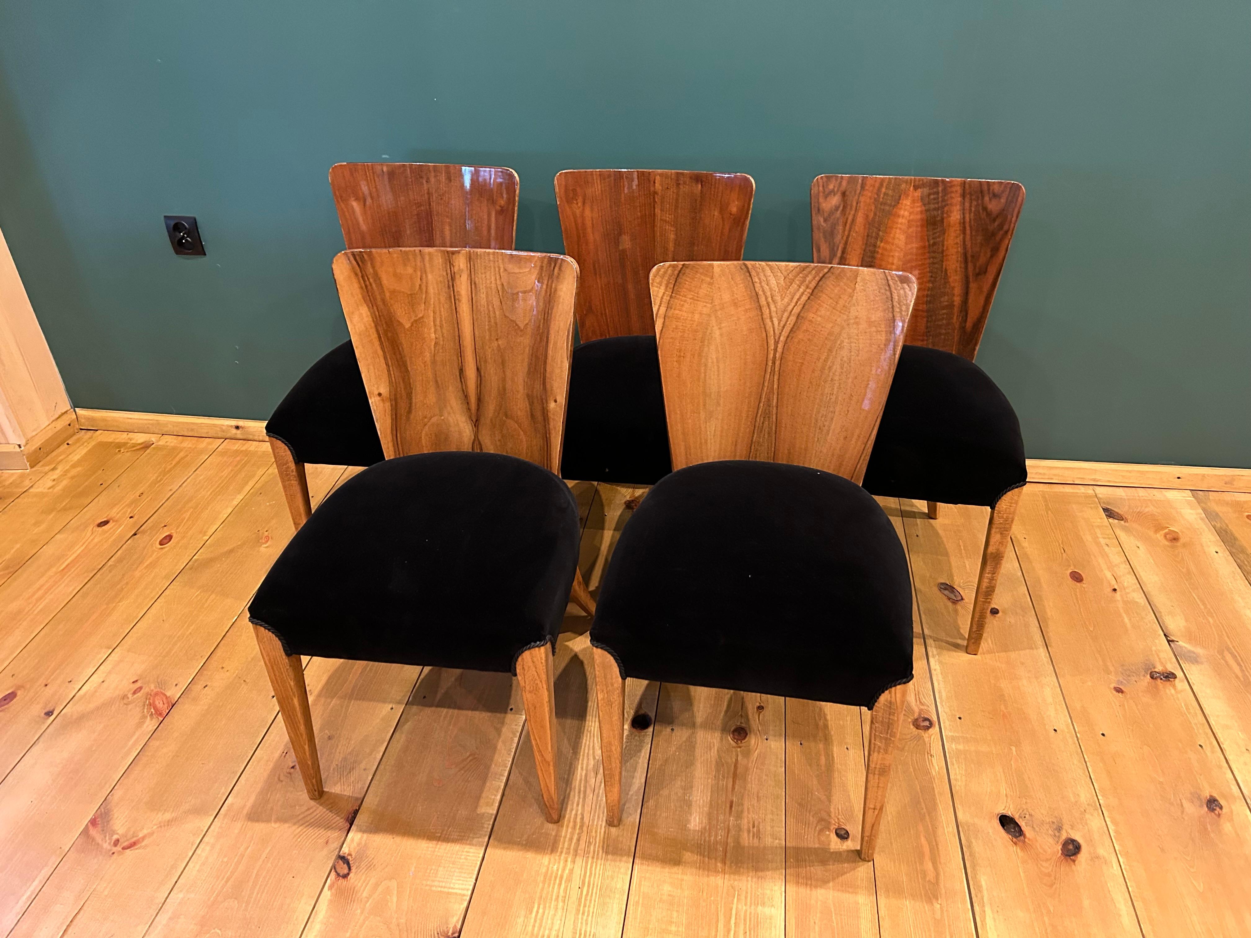 Mid-20th Century Art Deco 5 Chairs J. Halabala For Sale