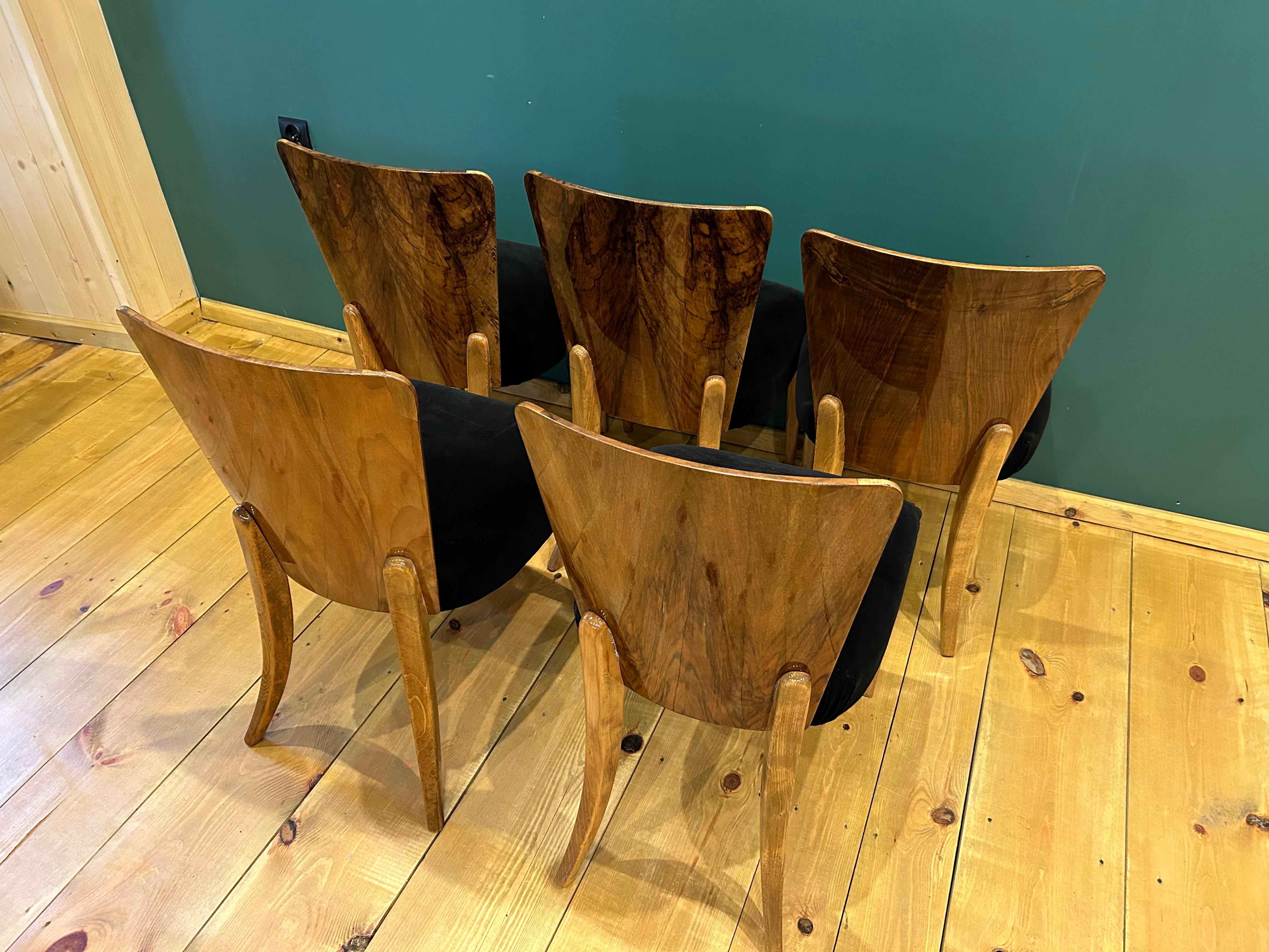 Art Deco 5 Chairs J. Halabala For Sale 1