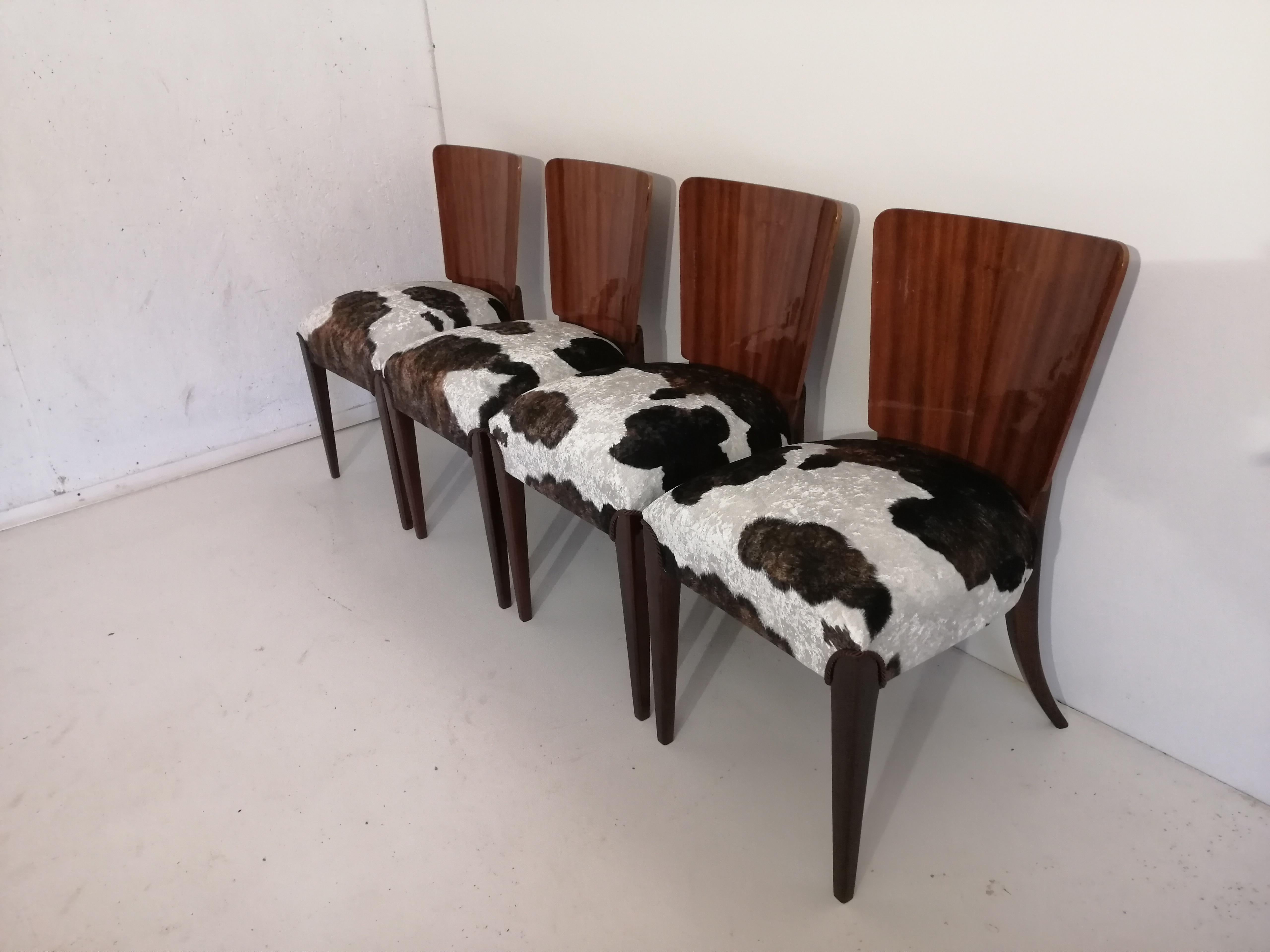Mahogany Art Deco 4 Chairs J. Halabala . For Sale