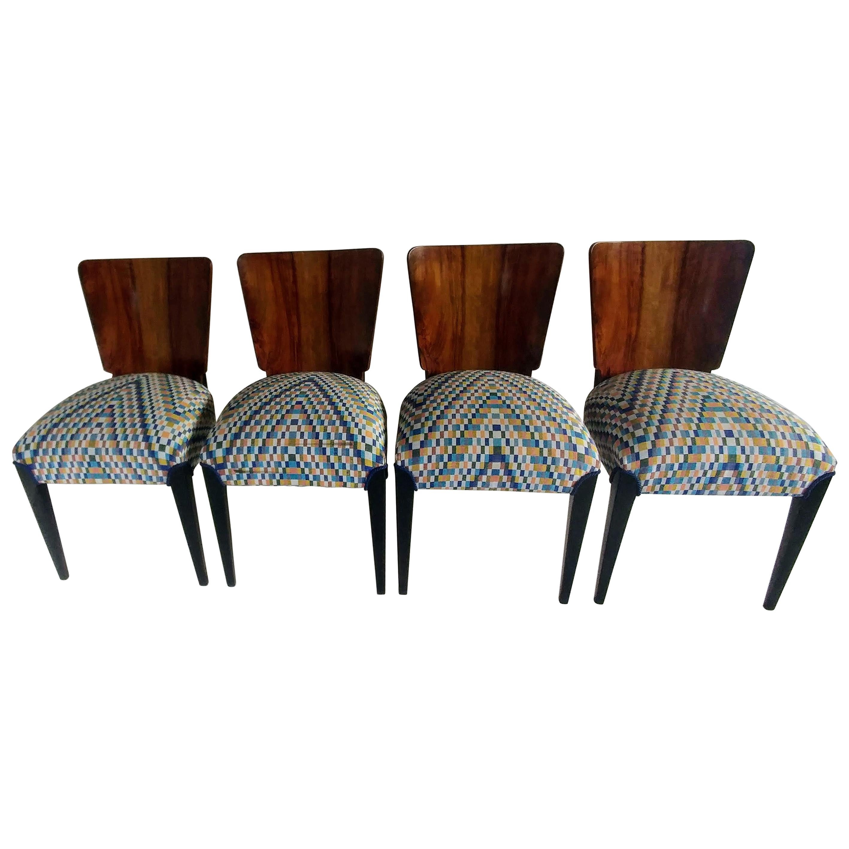 Pair of Colonial Art Deco Teak Chairs with Rattan from Burma or Myanmar