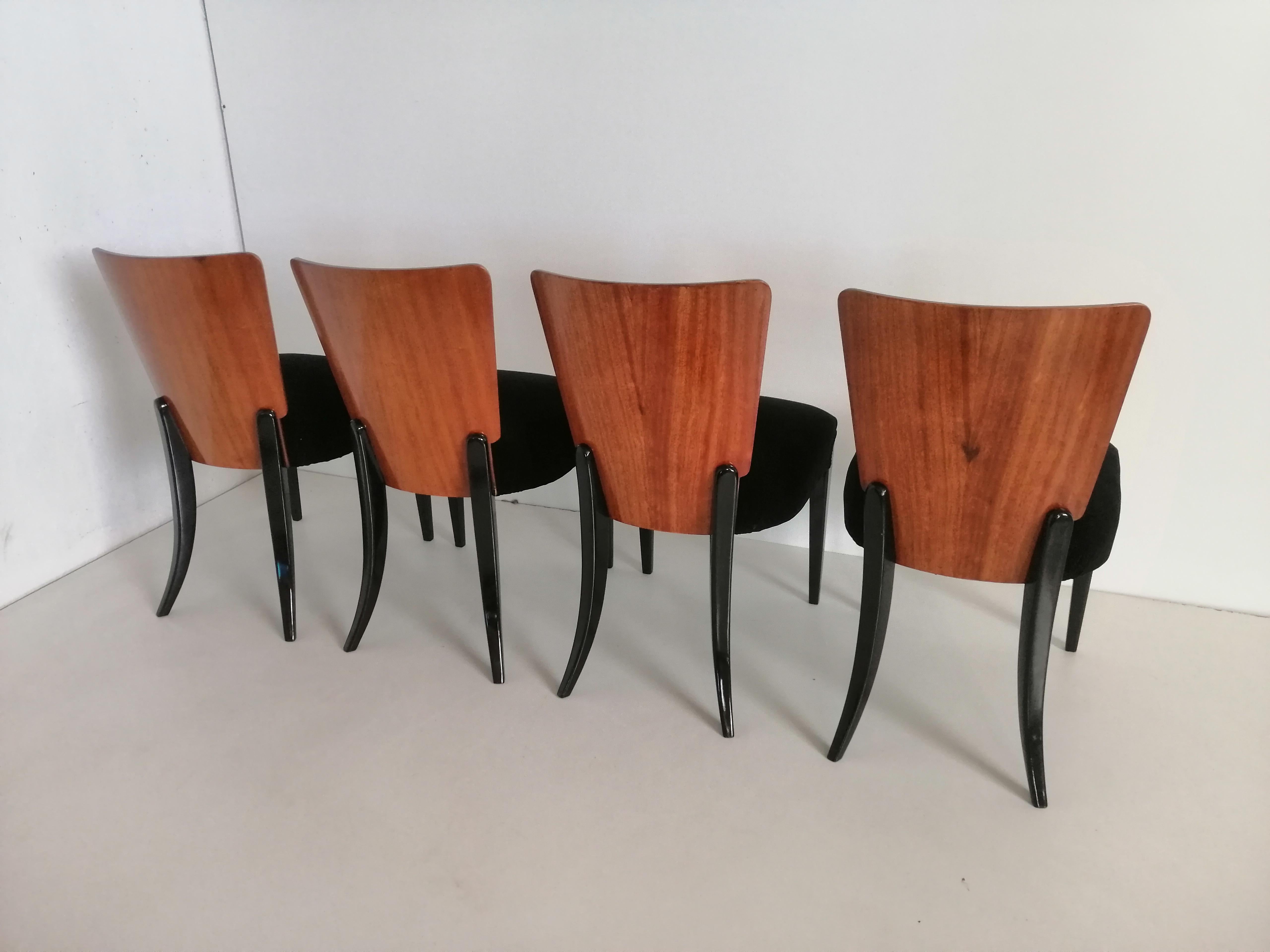 Mid-20th Century Art Deco 4 Chairs J.Halabala . For Sale