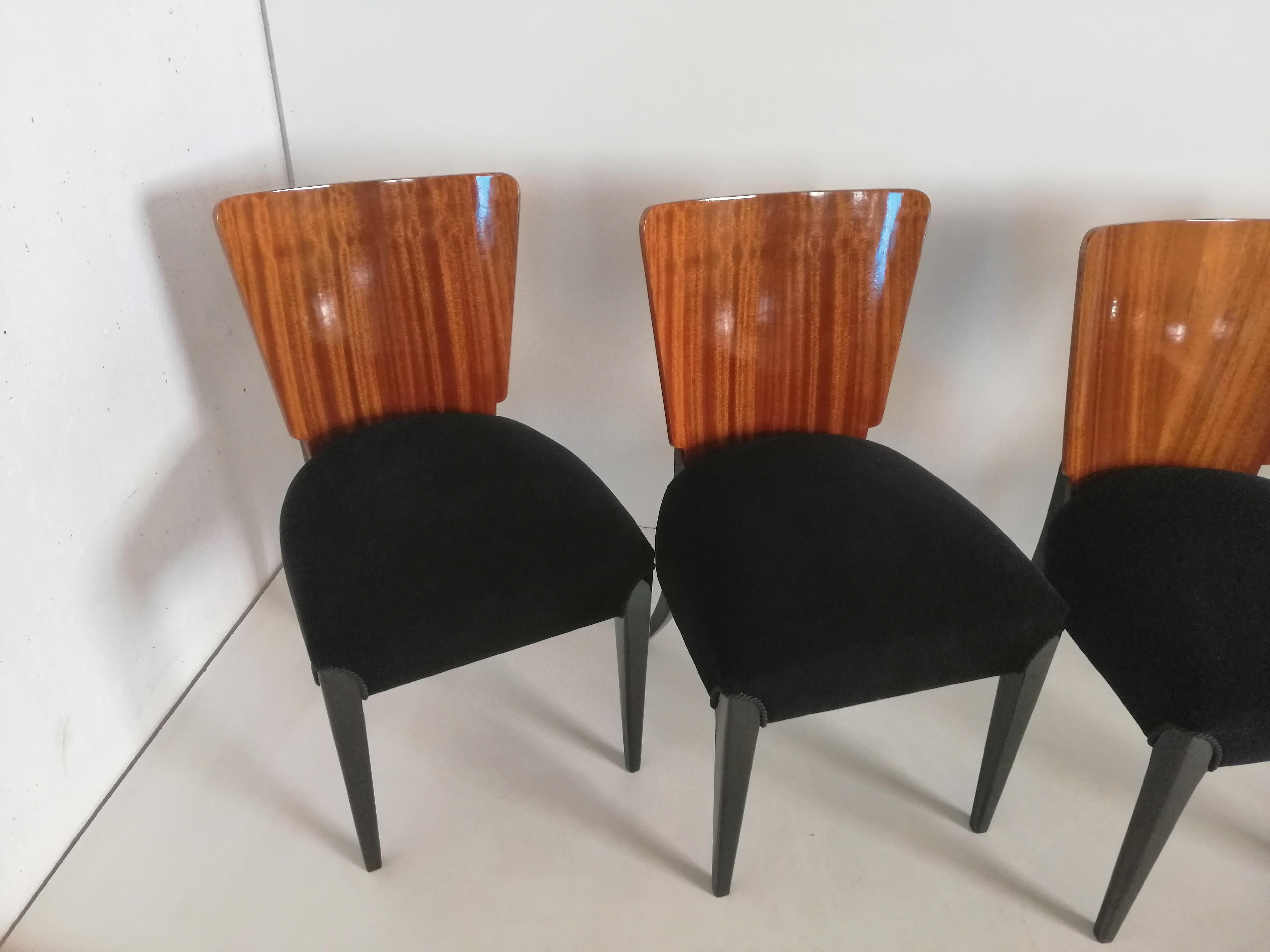 Mahogany Art Deco 4 Chairs J.Halabala . For Sale