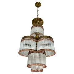 Art-Déco-Kronleuchter mit 4 Lichtern aus Messing und Glas, 1940er Jahre, farbige Fransen