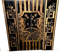 Art Deco 4-Panel Black Lacquer & Gilt Screen, Attributed to Paul Fehér, 20th C.