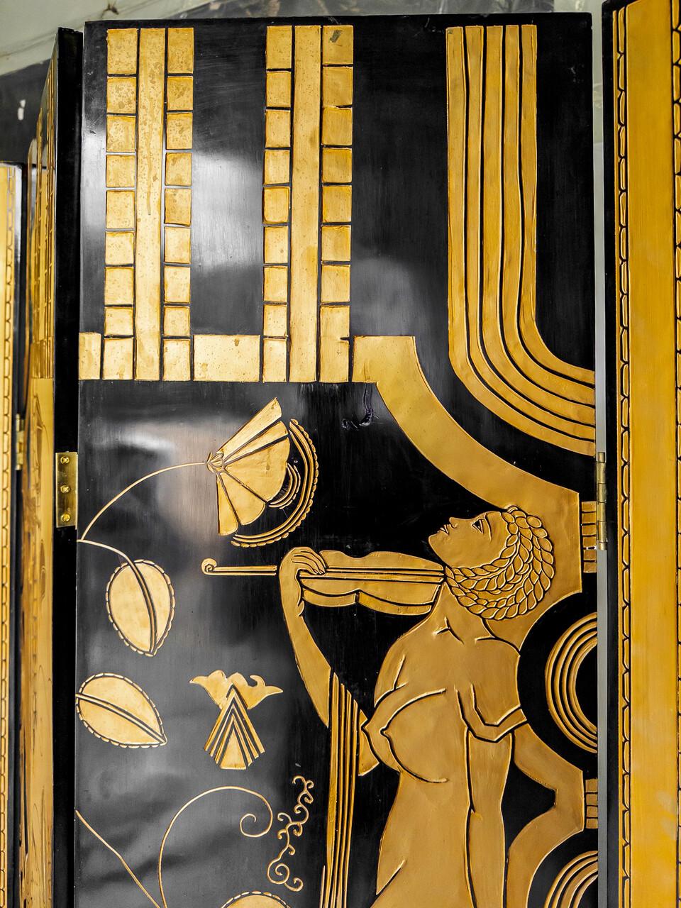Art Deco 4 Panel Folding Screen attributed to Paul Feher In Good Condition For Sale In Houston, TX