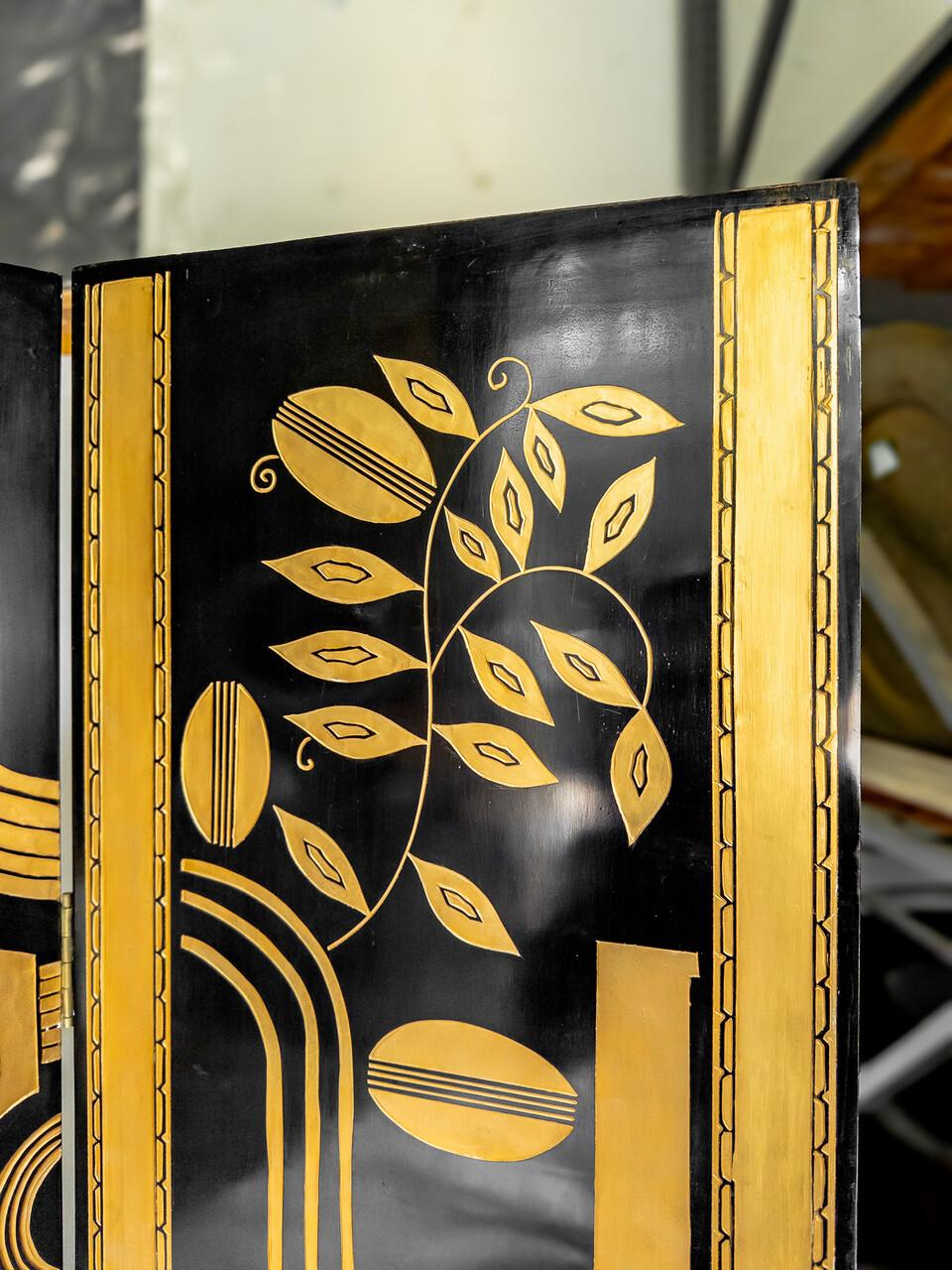 Lacquer Art Deco 4 Panel Folding Screen attributed to Paul Feher For Sale