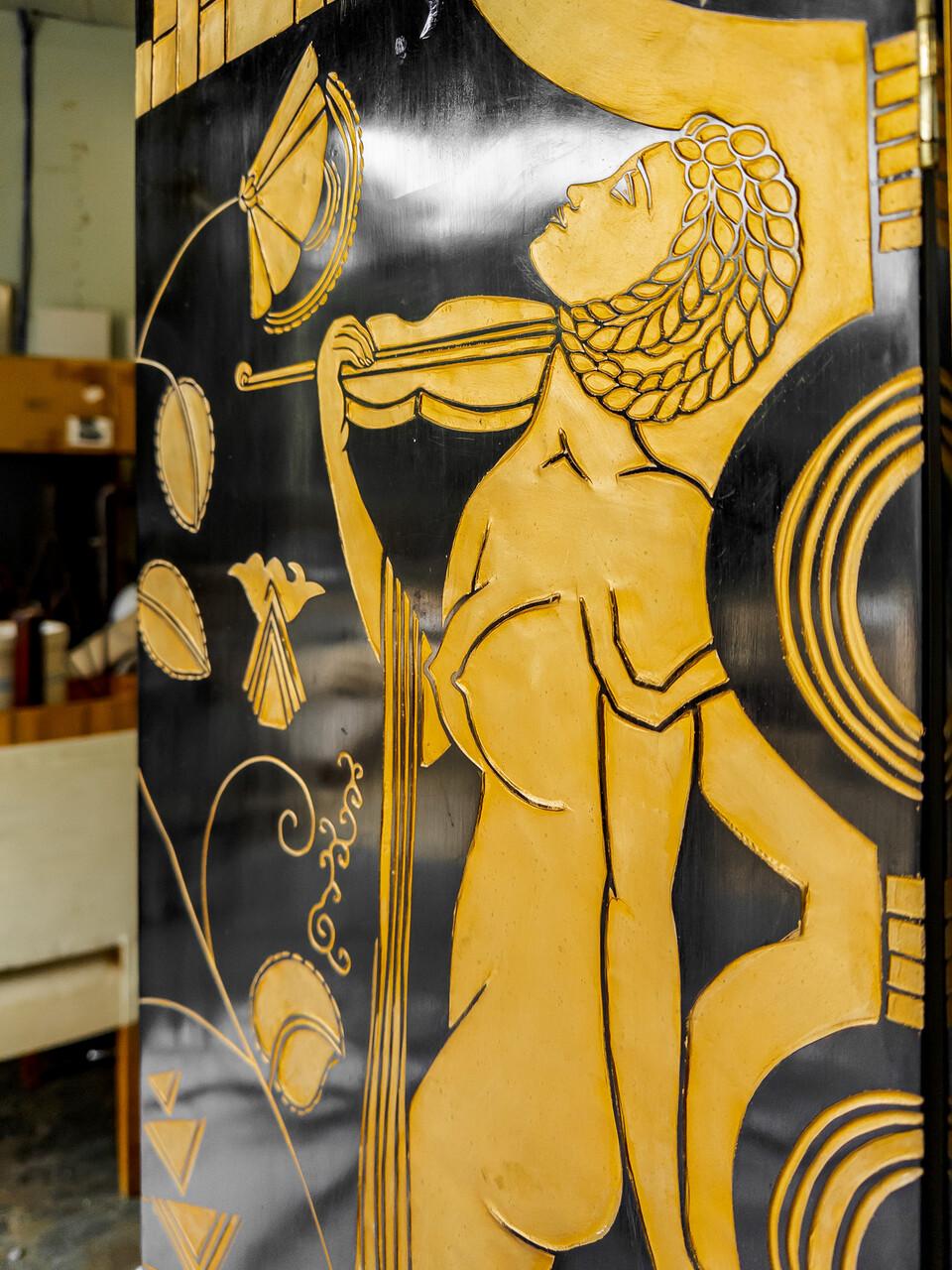 Art Deco 4 Panel Folding Screen attributed to Paul Feher 1