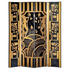 Art Deco 4 Panel Folding Screen attributed to Paul Feher