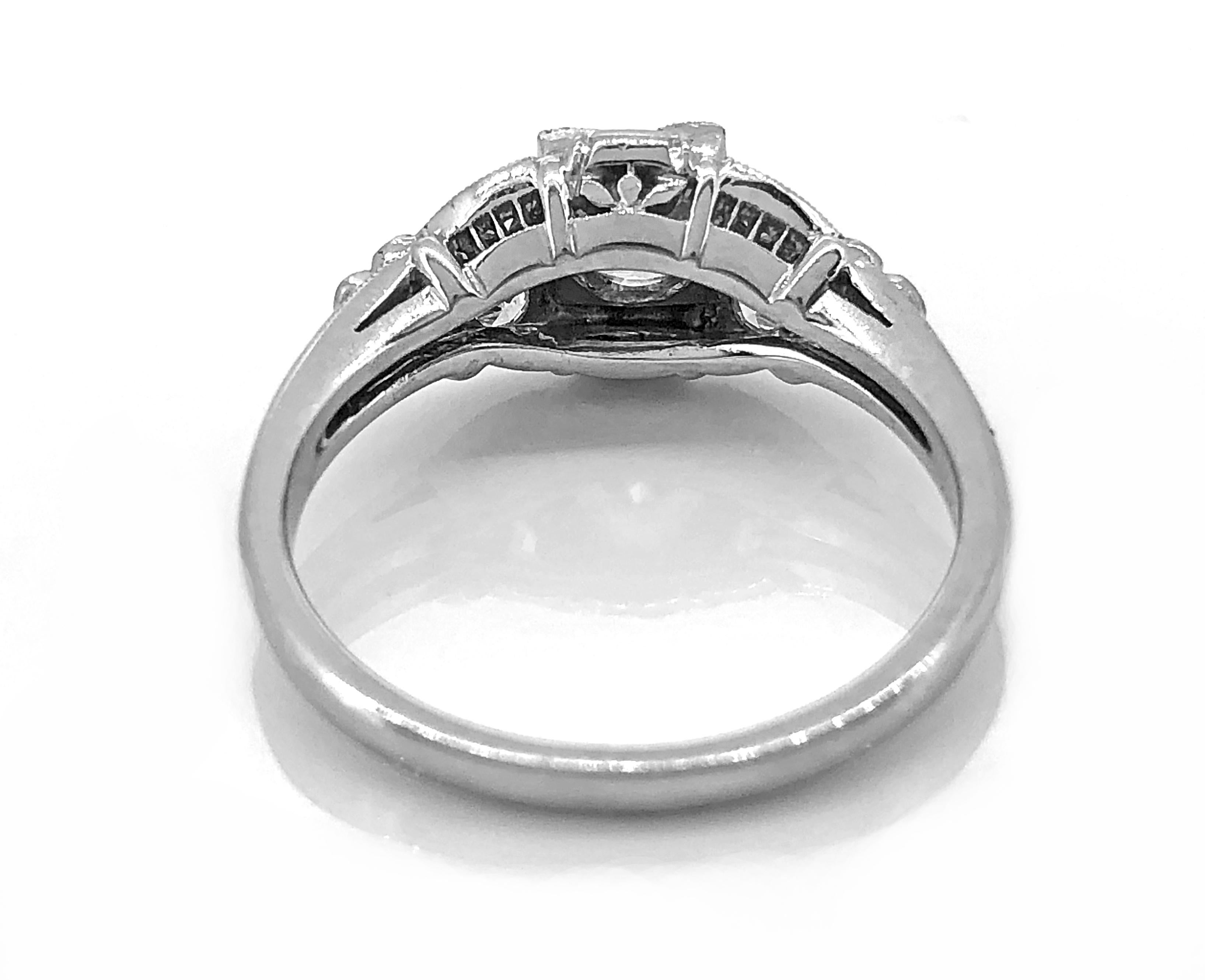 Round Cut Art Deco .40 Carat Diamond Antique Engagement Ring Platinum