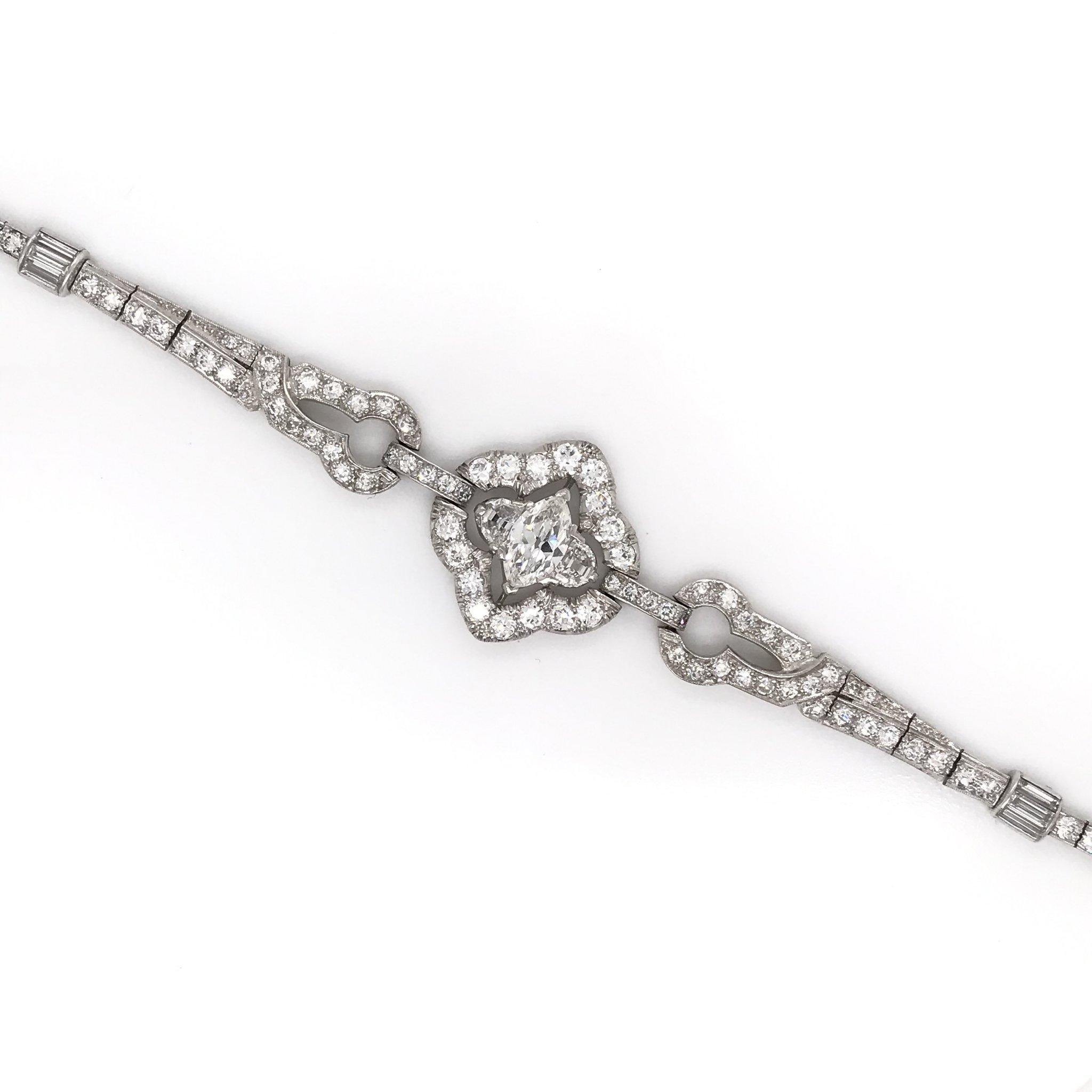 Art Deco 4.0 Carat Marquise Cut Diamond Bracelet 2
