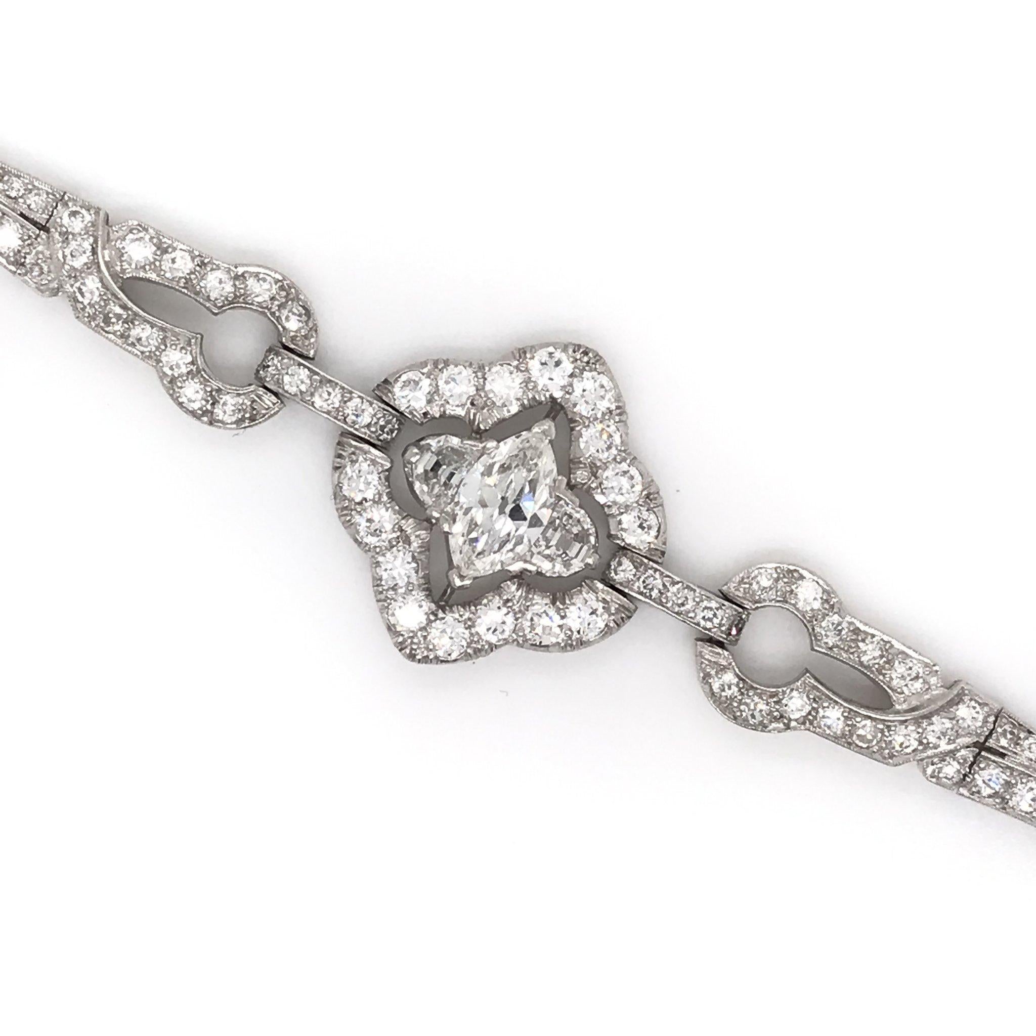 Art Deco 4.0 Carat Marquise Cut Diamond Bracelet 3