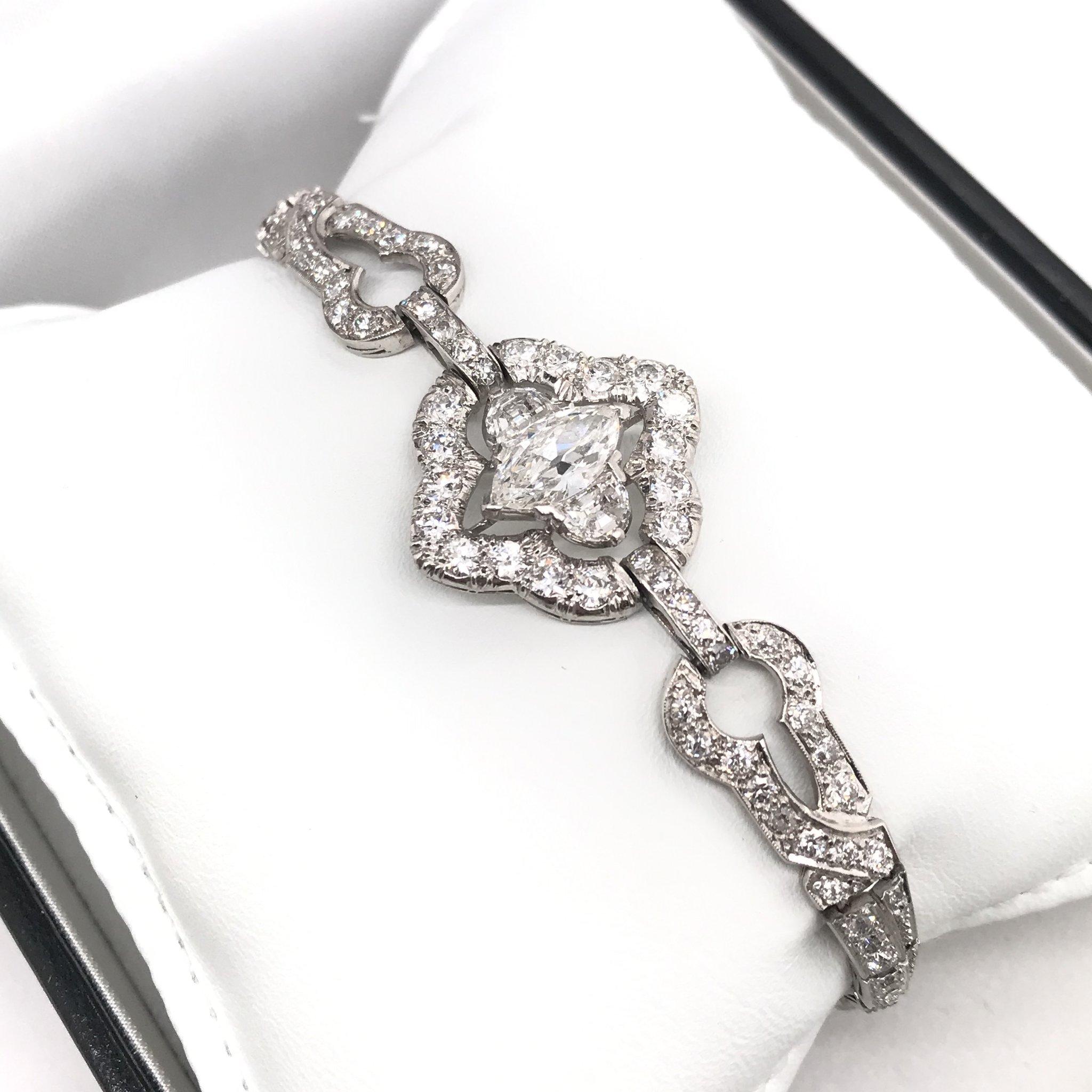 Art Deco 4.0 Carat Marquise Cut Diamond Bracelet 5