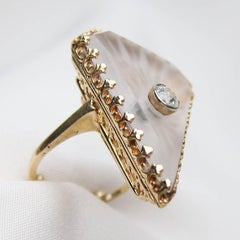 Art Deco .40 Carat Old European-Cut Diamond 14 Karat Gold Rock Crystal Ring