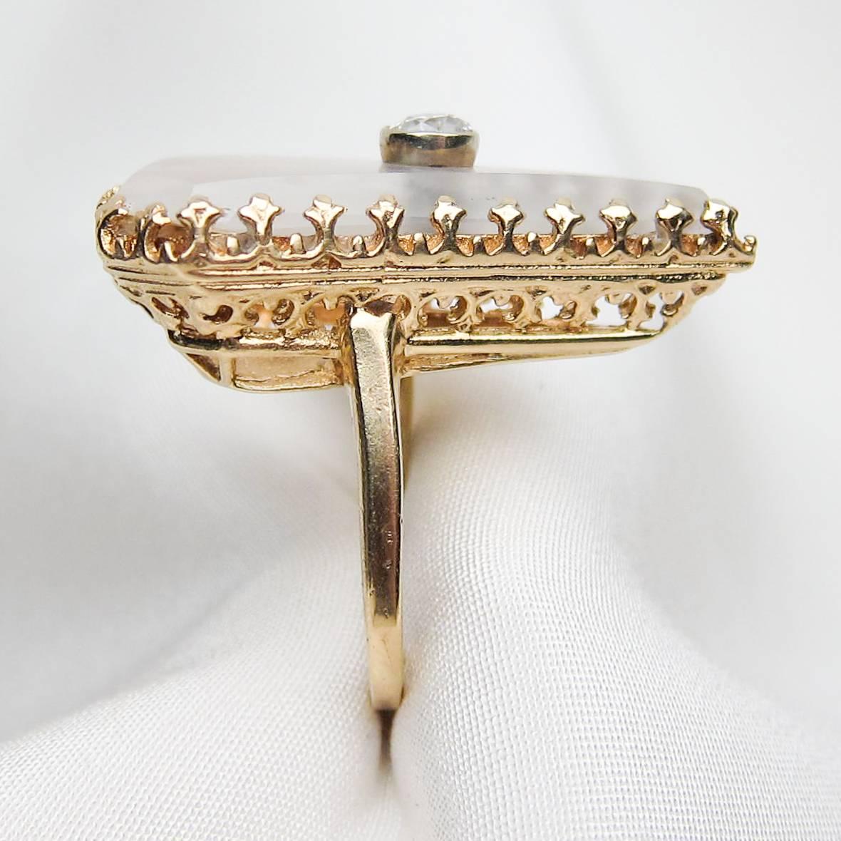 Old European Cut Art Deco .40 Carat Old European-Cut Diamond 14 Karat Gold Rock Crystal Ring For Sale