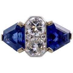 Art Deco 4.0 Carat Sapphire, 1.13 Carat Diamond Ring
