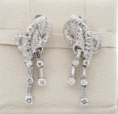 Art Deco 4.0 Ct Diamond Platinum Rare Bow Earrings