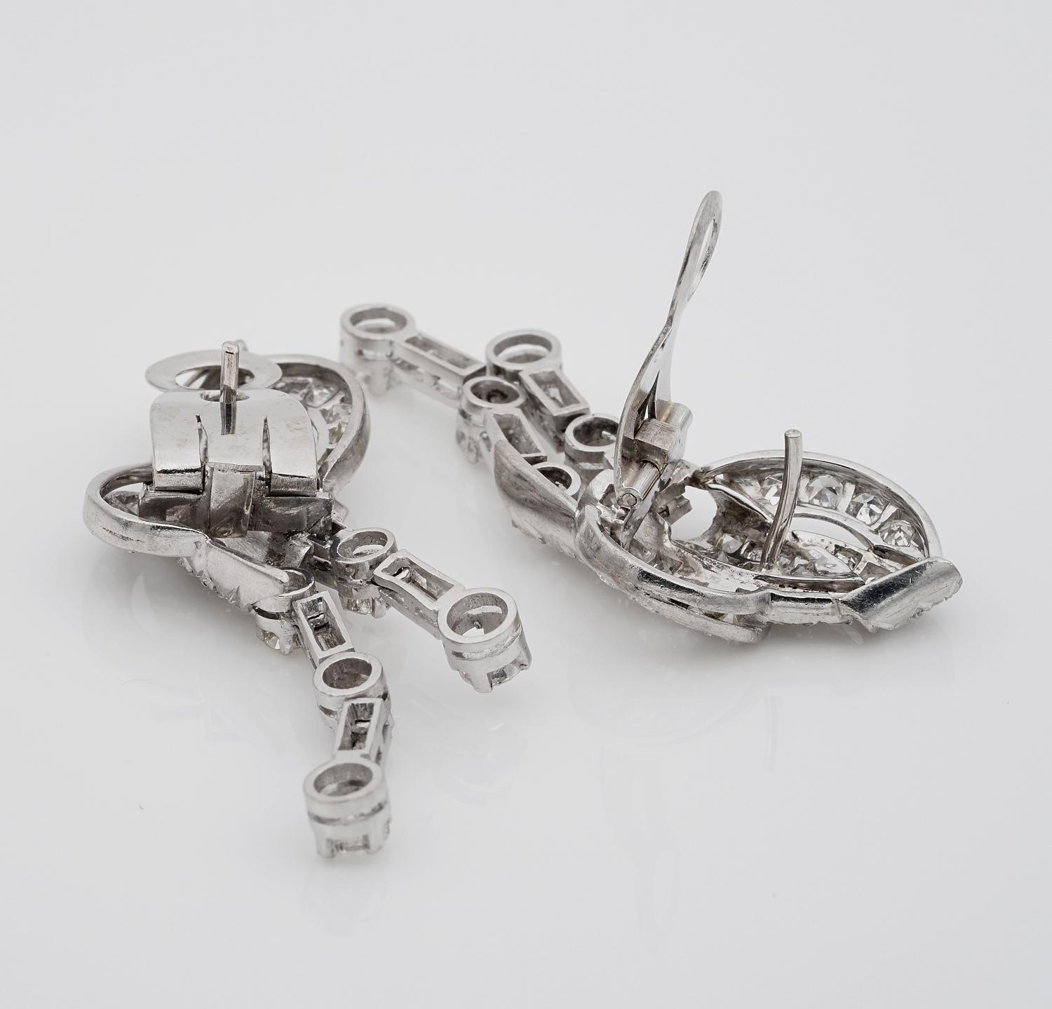 Platin-Ohrringe mit seltener Schleife, Art déco, 4,0 Karat Diamant im Angebot 2